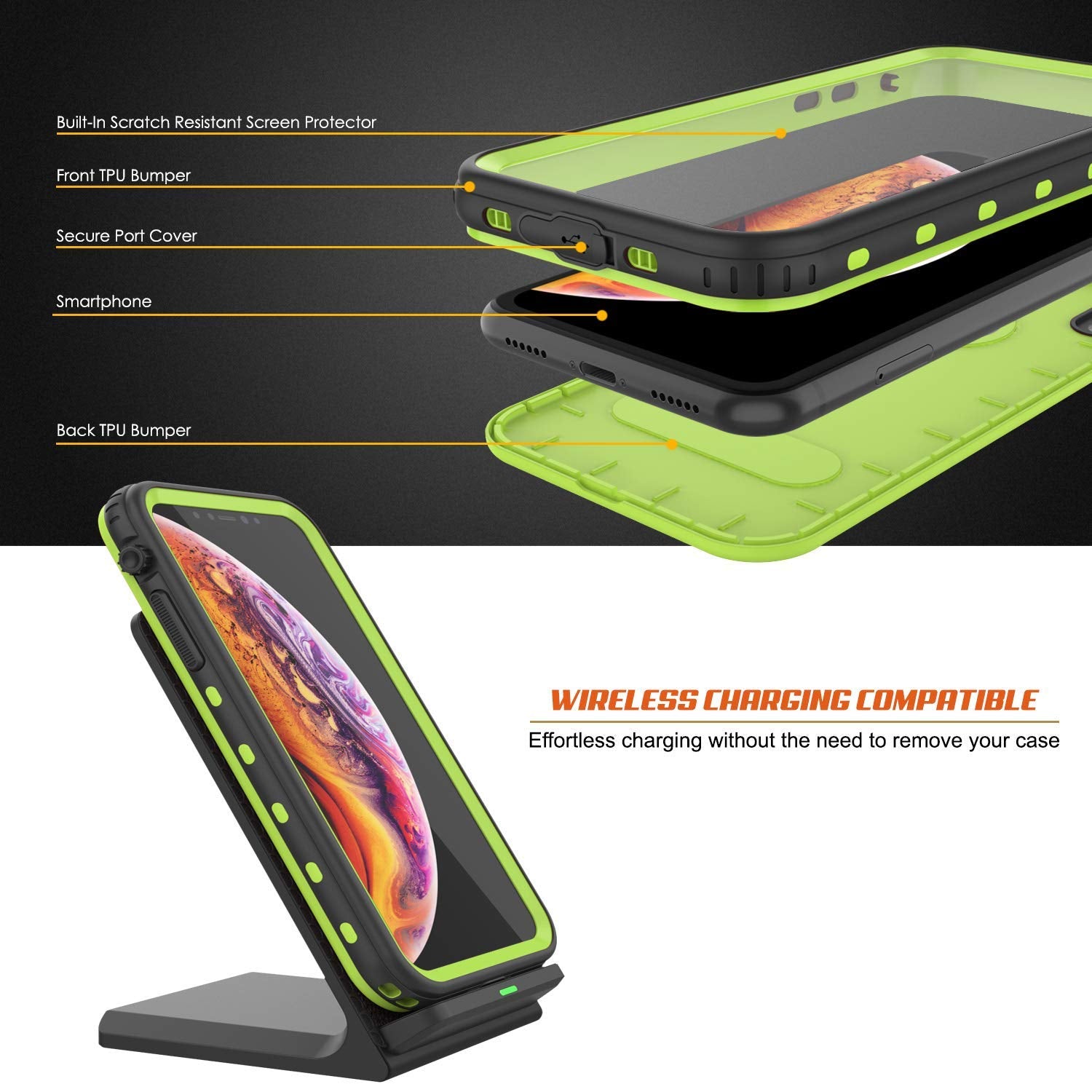 iPhone XS Max Waterproof Case, Punkcase [KickStud Series] Armor Cover [Light-Green]