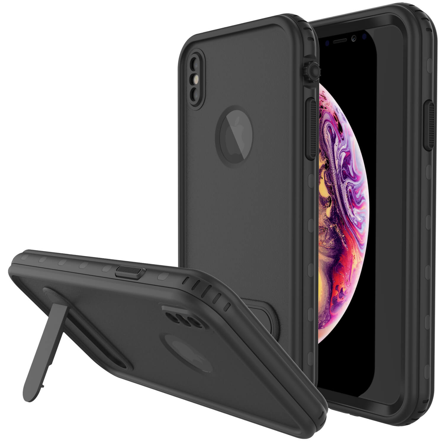 iPhone XS Max Waterproof Case, Punkcase [KickStud Series] Armor Cover [Black]