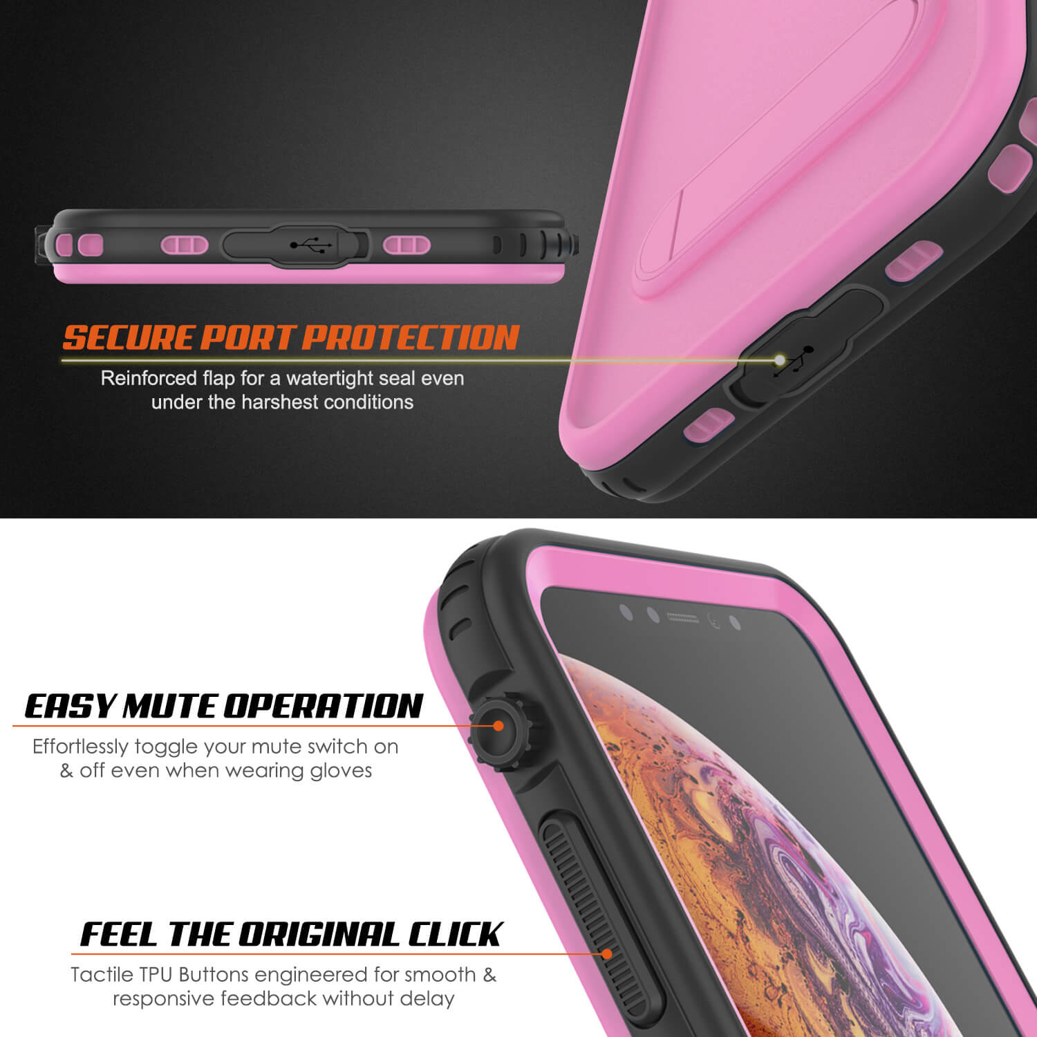 iPhone XS Max Waterproof Case, Punkcase [KickStud Series] Armor Cover [Pink]