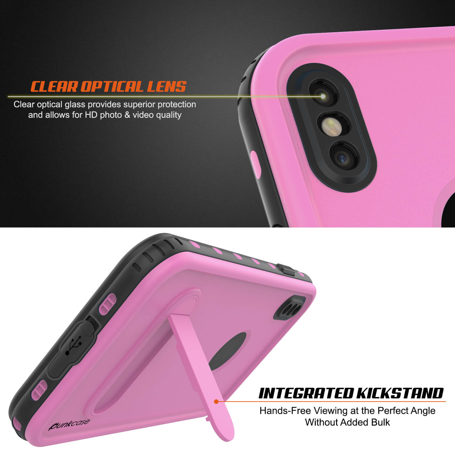 iPhone XS Max Waterproof Case, Punkcase [KickStud Series] Armor Cover [Pink]
