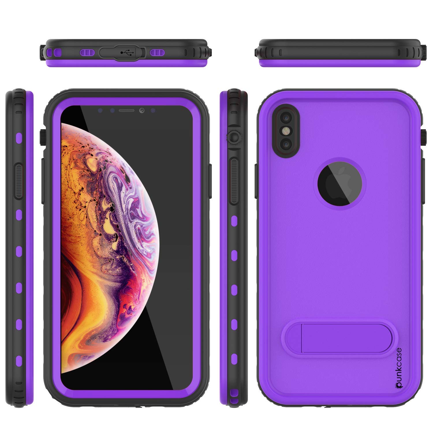 iPhone XS Max Waterproof Case, Punkcase [KickStud Series] Armor Cover [Purple]