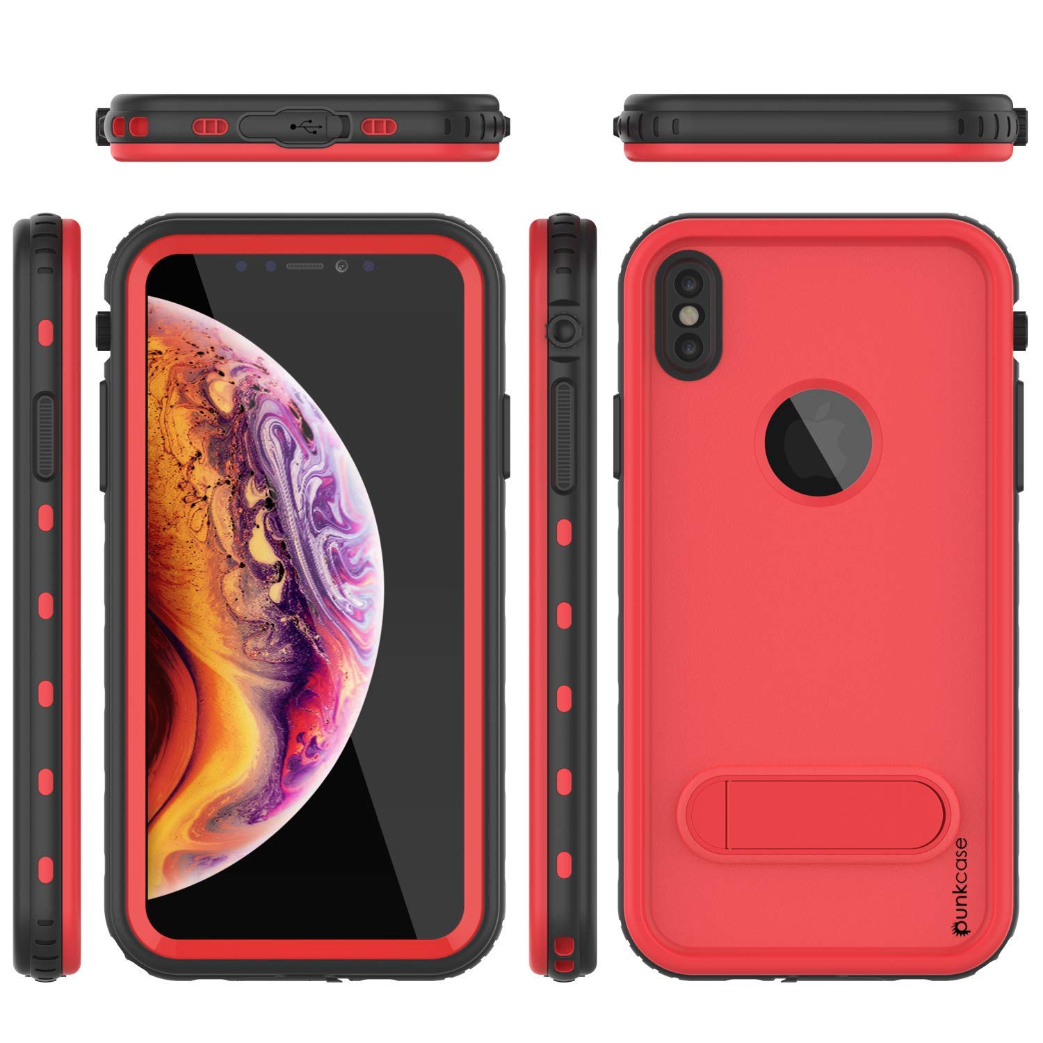 iPhone XS Max Waterproof Case, Punkcase [KickStud Series] Armor Cover [Red]