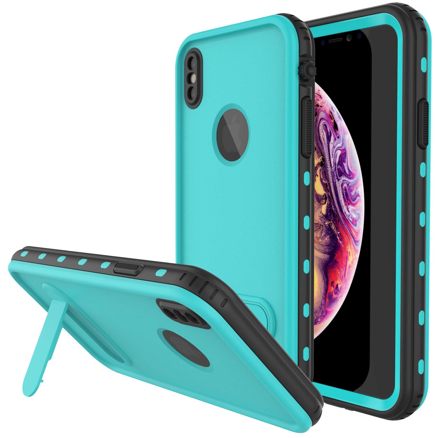 iPhone XS Max Waterproof Case, Punkcase [KickStud Series] Armor Cover [Teal]