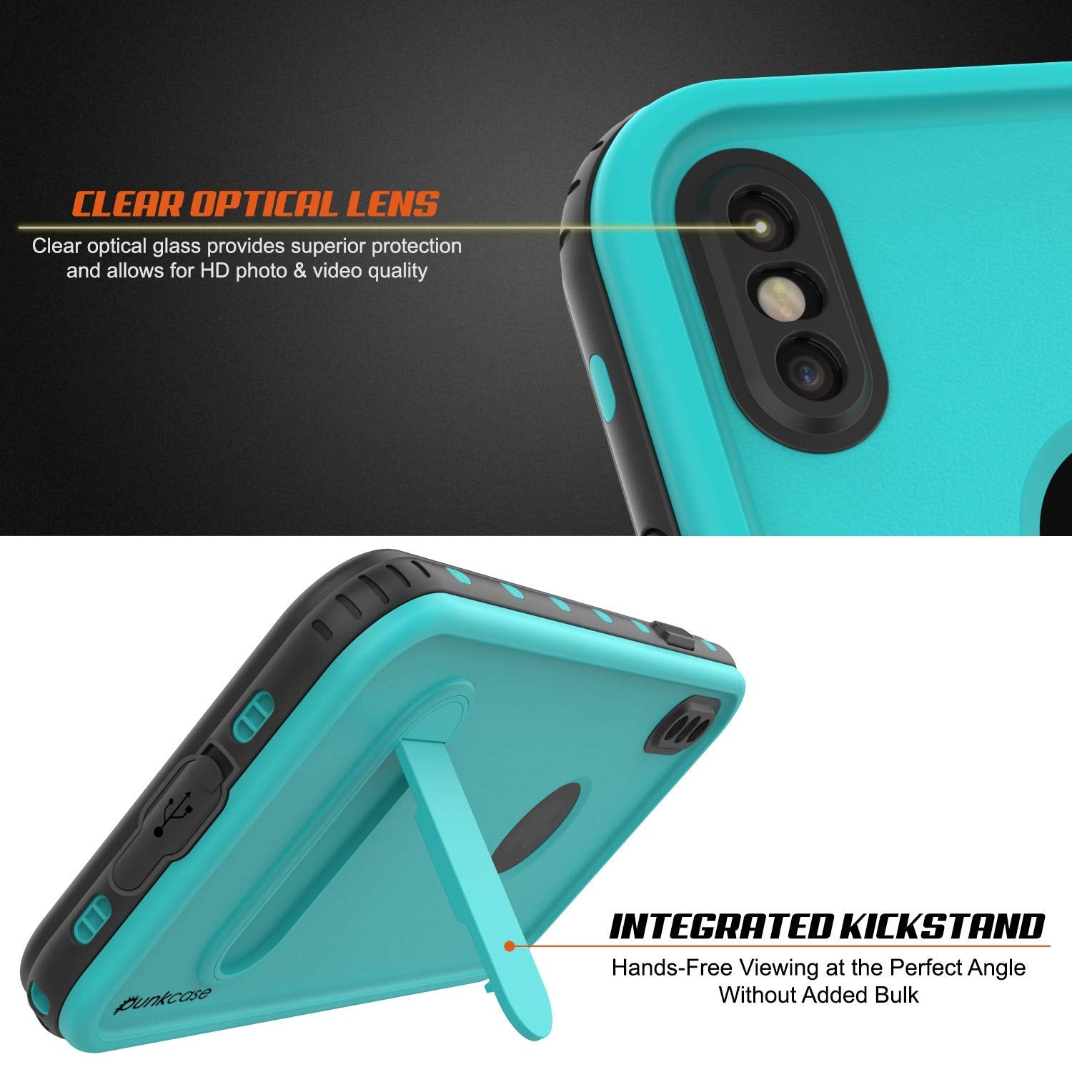 iPhone XS Max Waterproof Case, Punkcase [KickStud Series] Armor Cover [Teal]