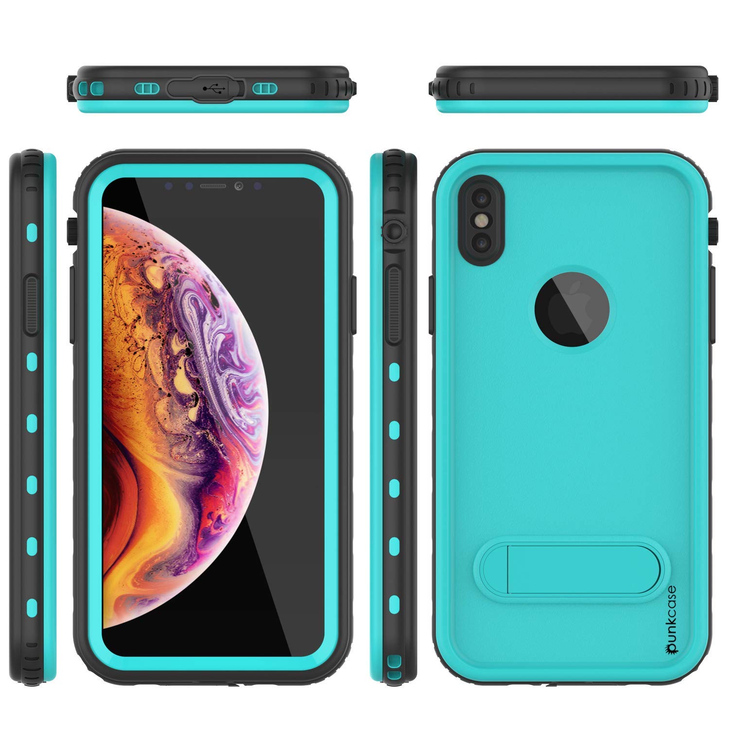 iPhone XS Max Waterproof Case, Punkcase [KickStud Series] Armor Cover [Teal]