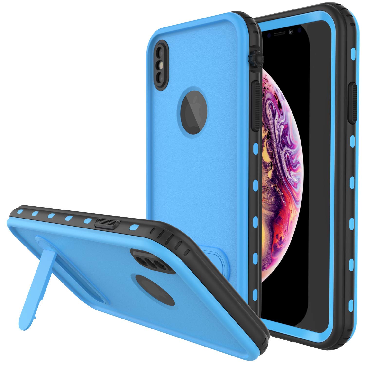 iPhone XS Waterproof Case, Punkcase [KickStud Series] Armor Cover [Light-Blue]