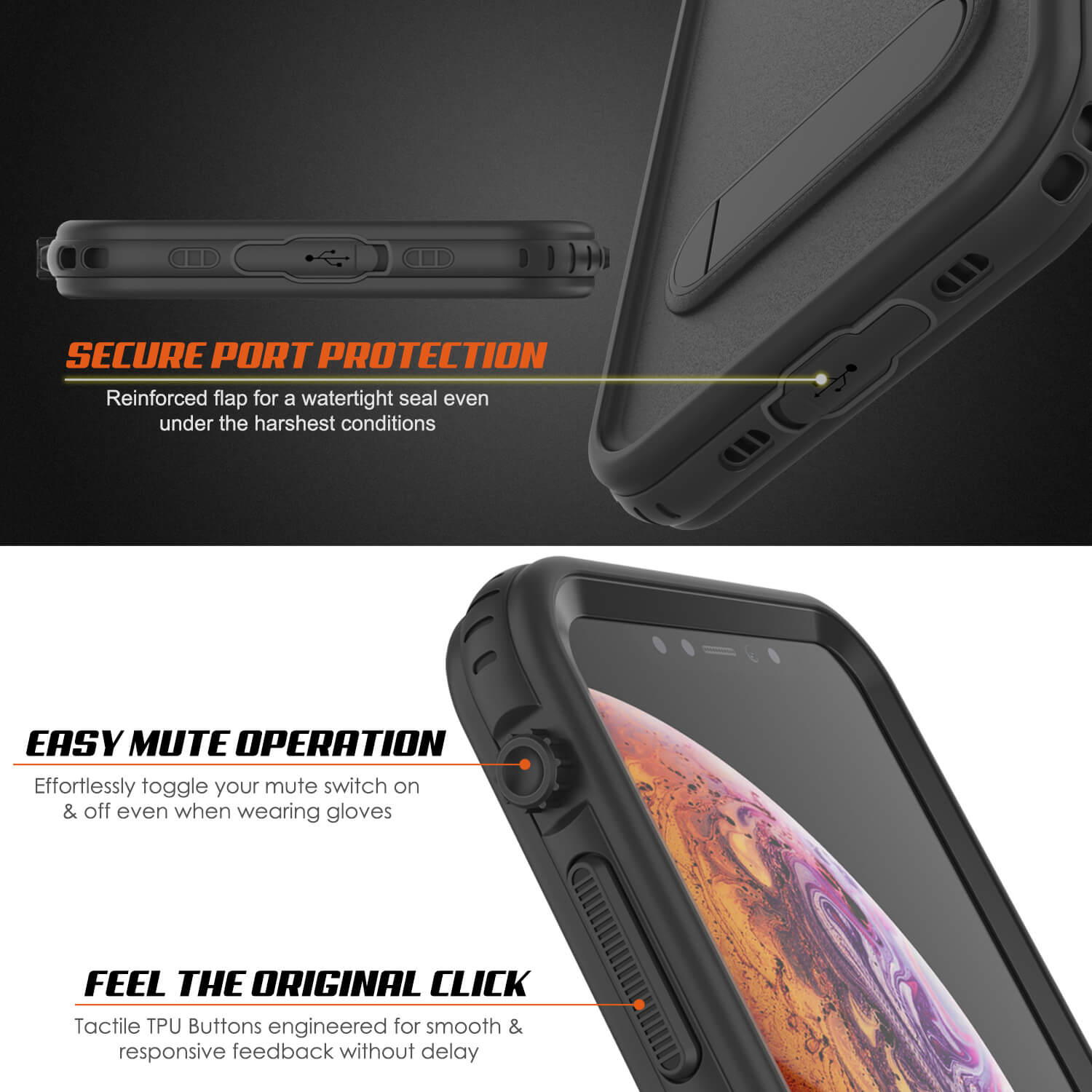 iPhone XS Waterproof Case, Punkcase [KickStud Series] Armor Cover [Black]