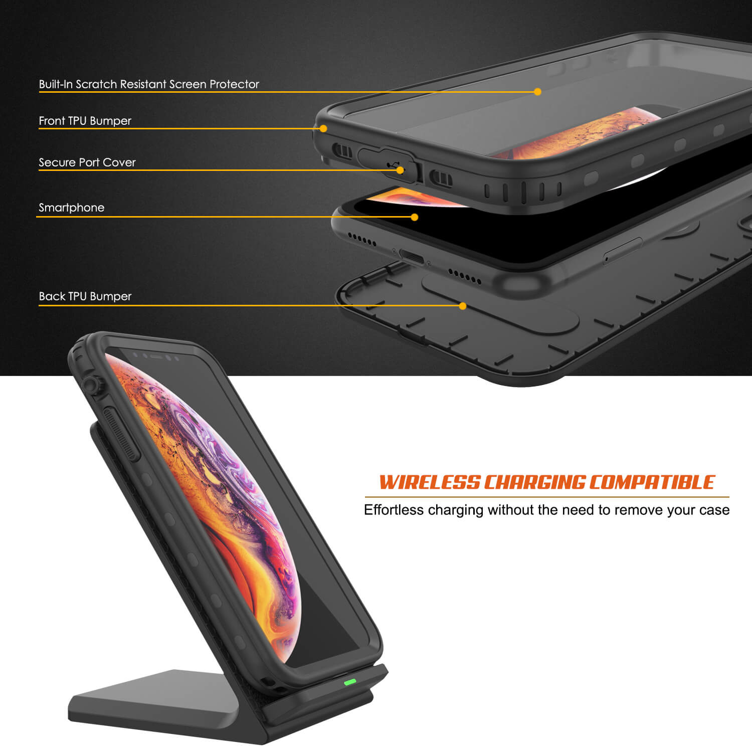 iPhone XS Waterproof Case, Punkcase [KickStud Series] Armor Cover [Black]