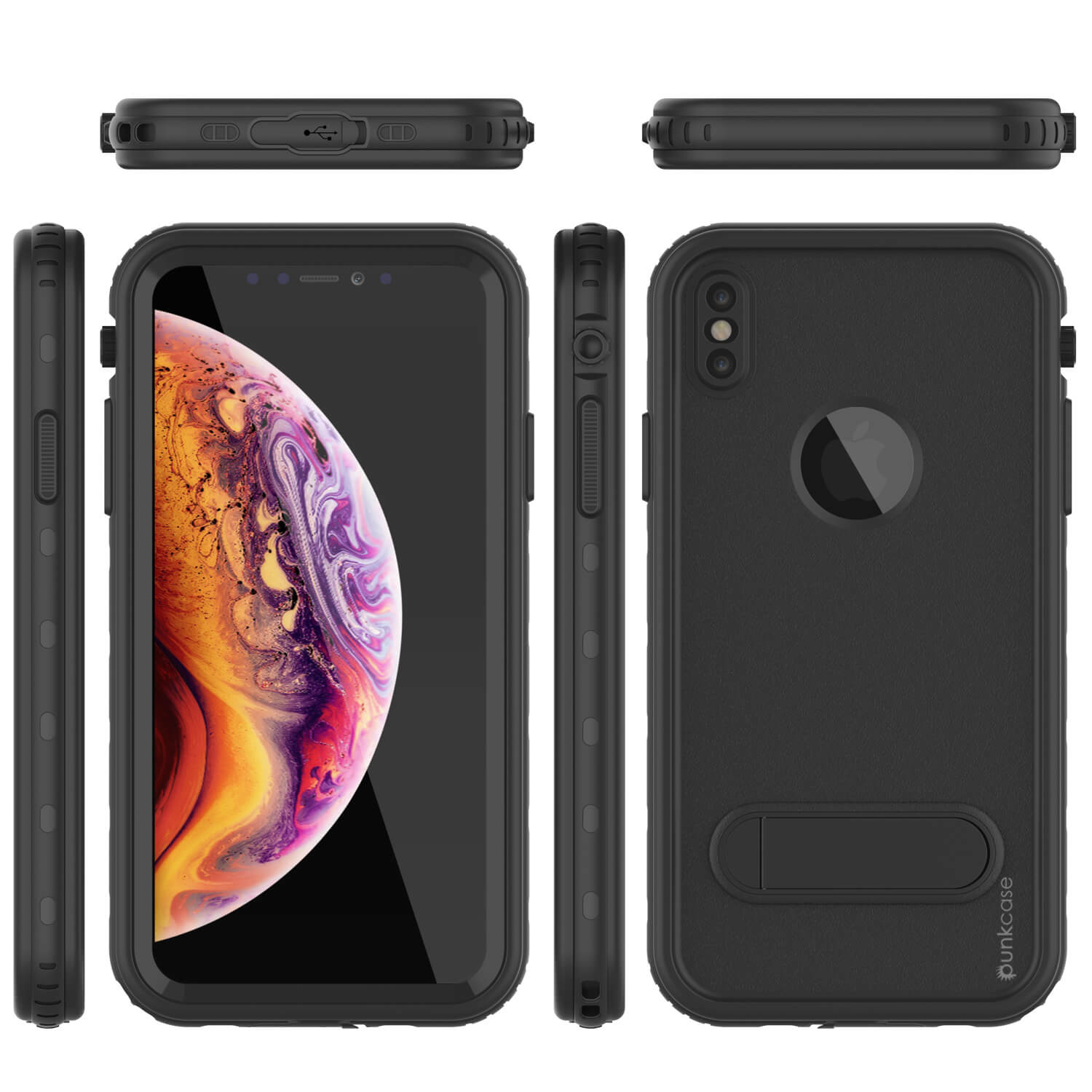 iPhone XS Waterproof Case, Punkcase [KickStud Series] Armor Cover [Black]