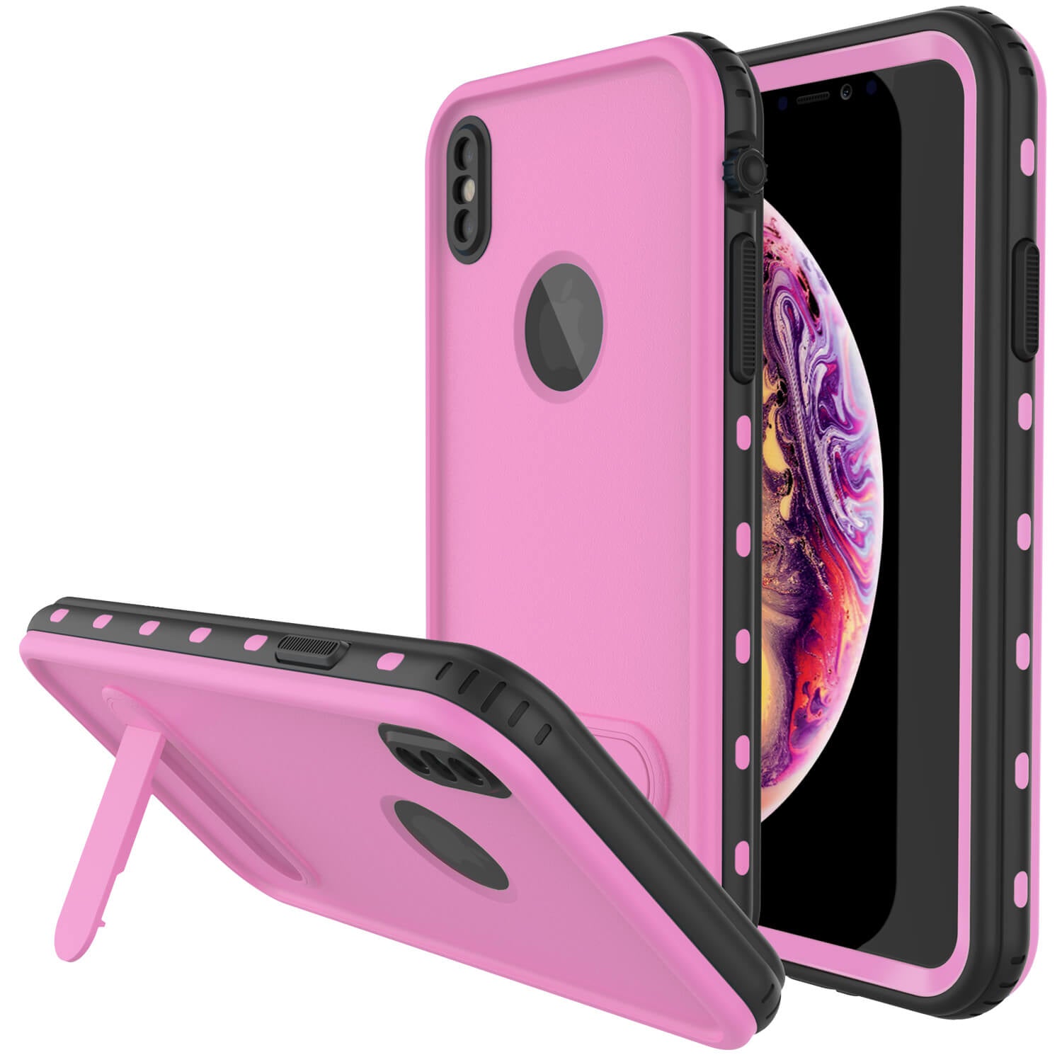 iPhone XS Waterproof Case, Punkcase [KickStud Series] Armor Cover [Pink]