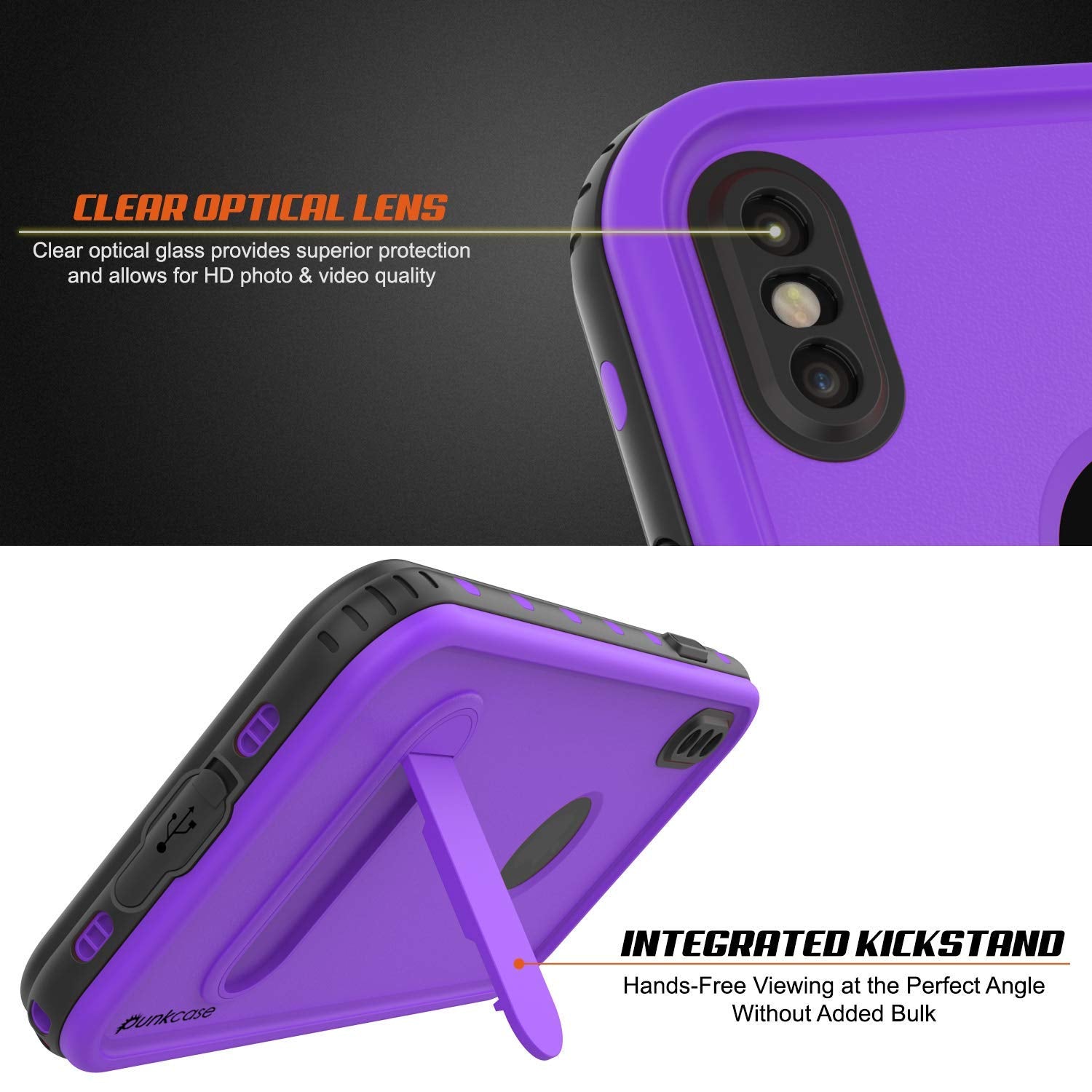 iPhone XS Waterproof Case, Punkcase [KickStud Series] Armor Cover [Purple]