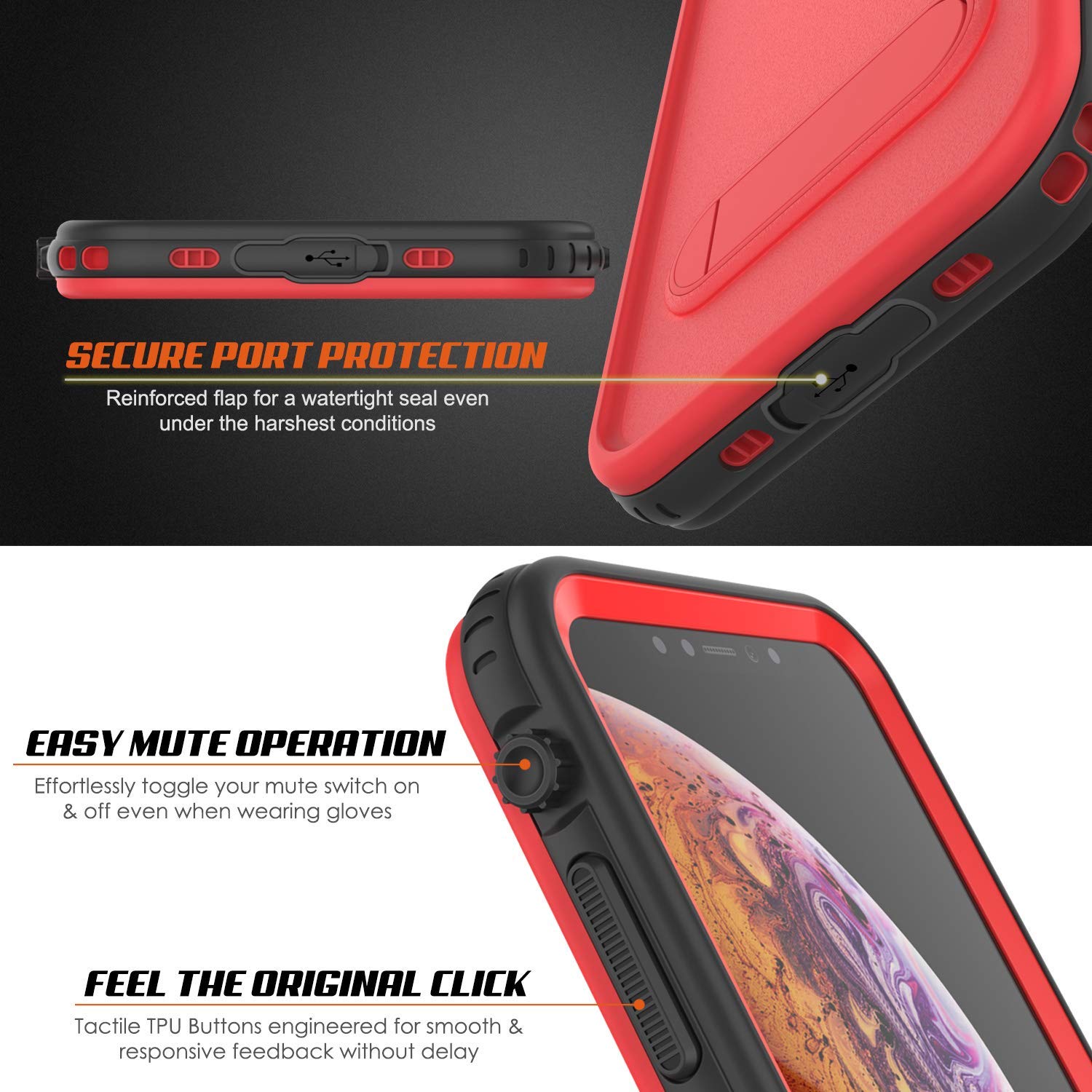 iPhone XS Waterproof Case, Punkcase [KickStud Series] Armor Cover [Red]
