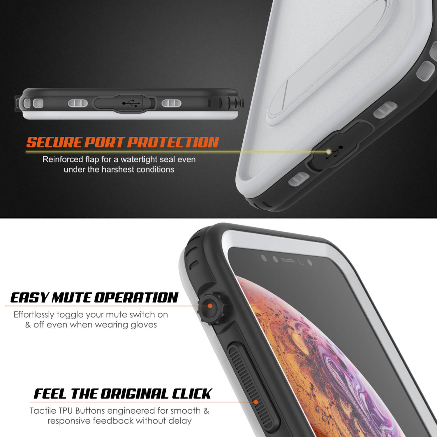 iPhone XS Waterproof Case, Punkcase [KickStud Series] Armor Cover [White]