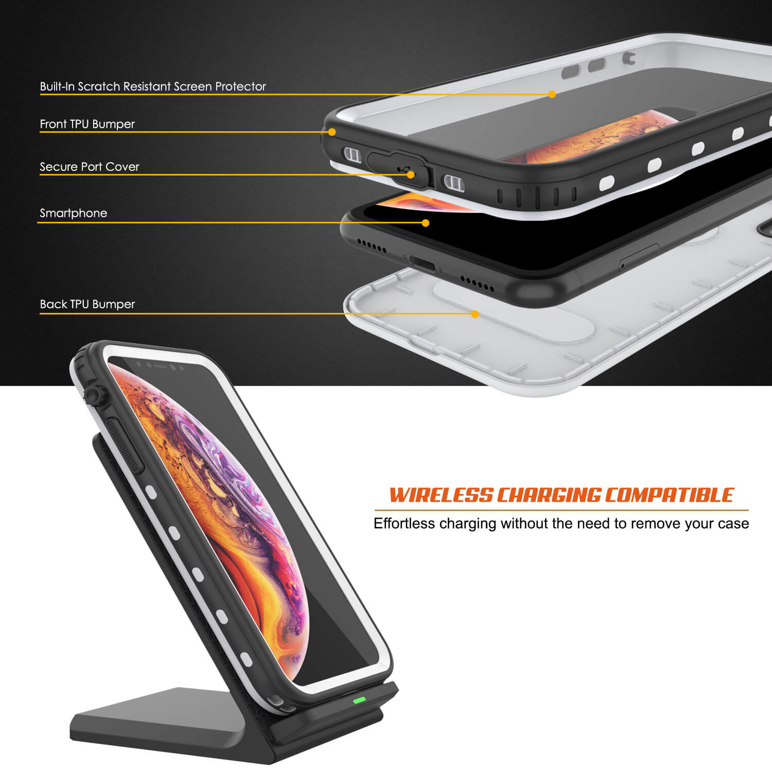 iPhone XS Waterproof Case, Punkcase [KickStud Series] Armor Cover [White]