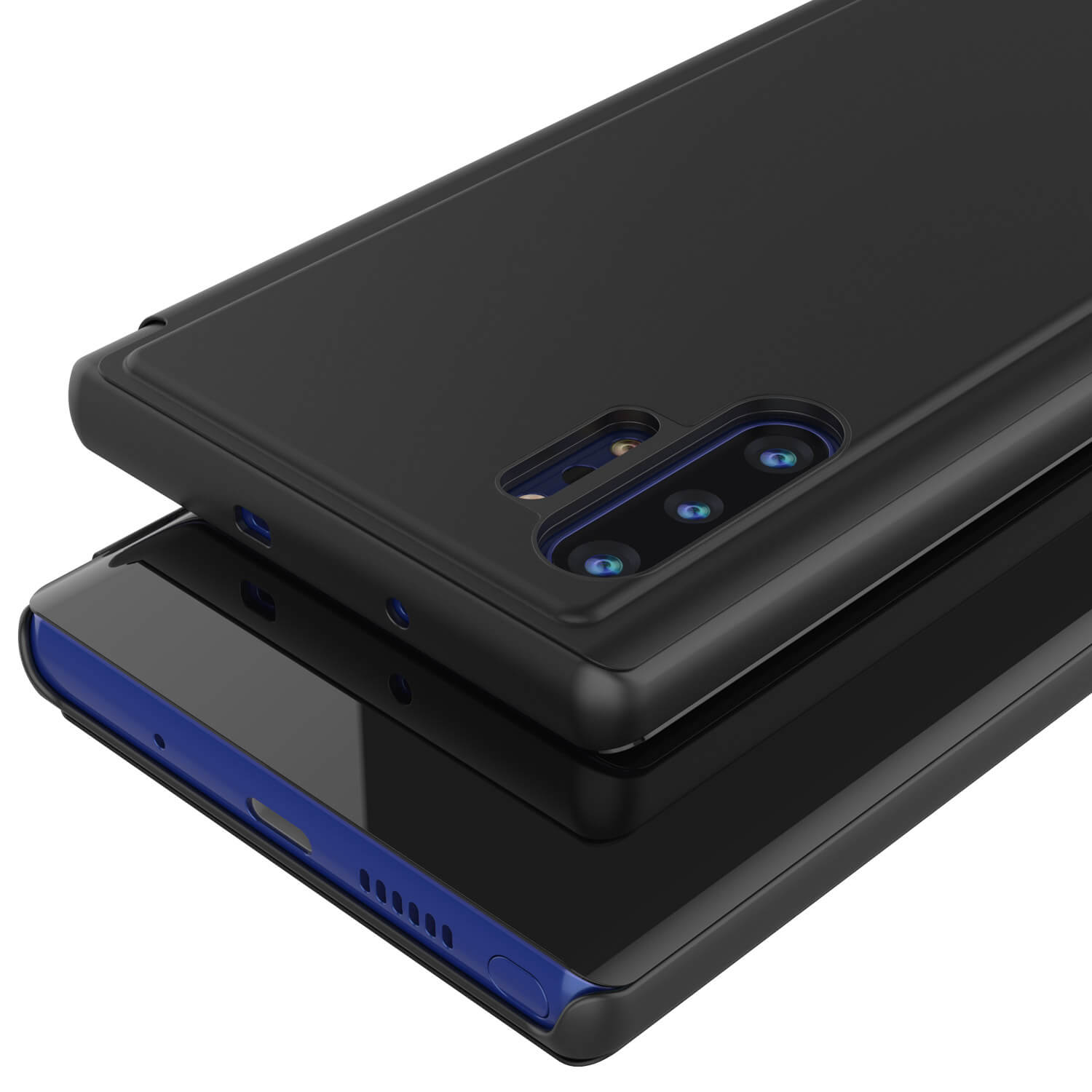 Punkcase Note 10+ Plus Reflector Case Protective Flip Cover [Black]