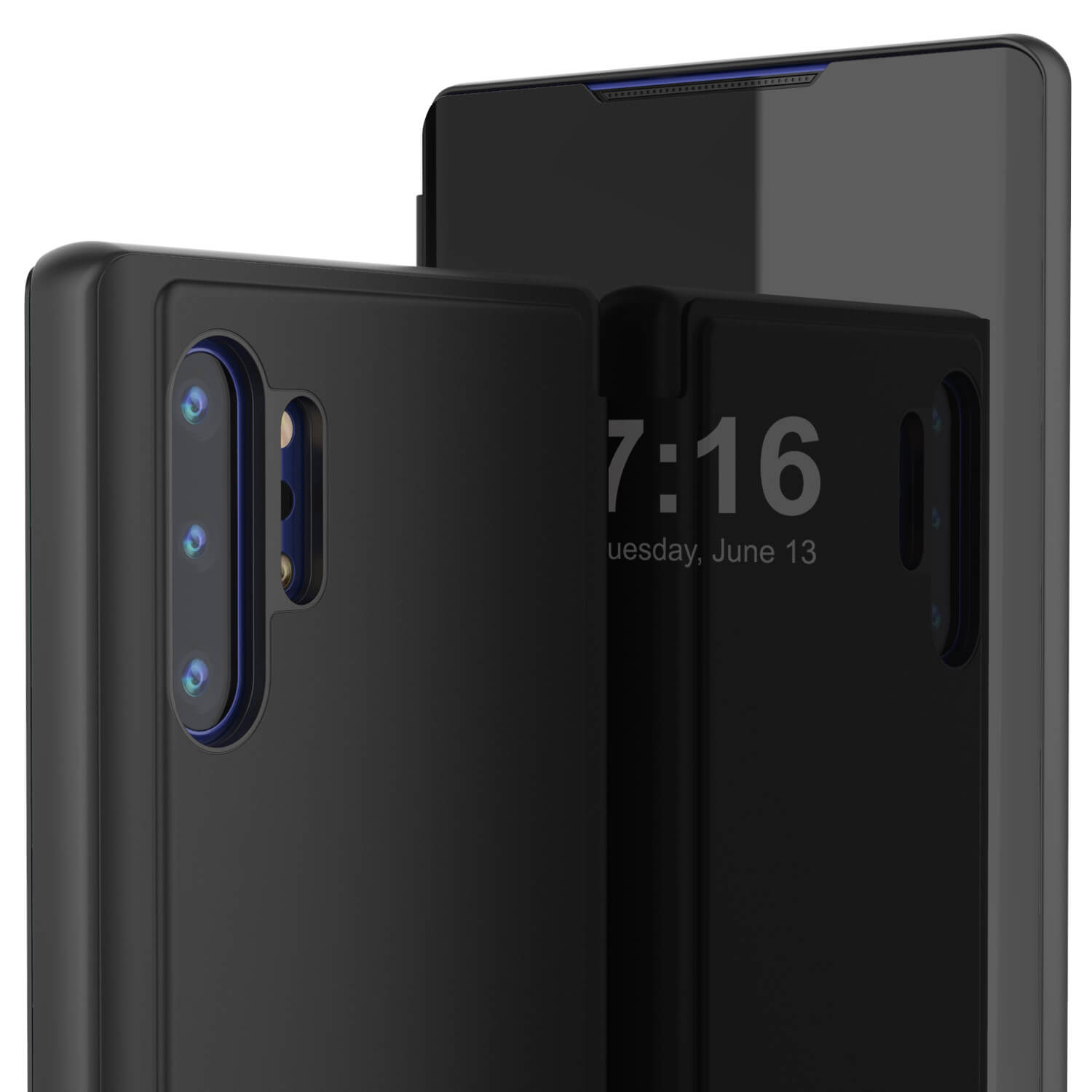 Punkcase Note 10+ Plus Reflector Case Protective Flip Cover [Black]