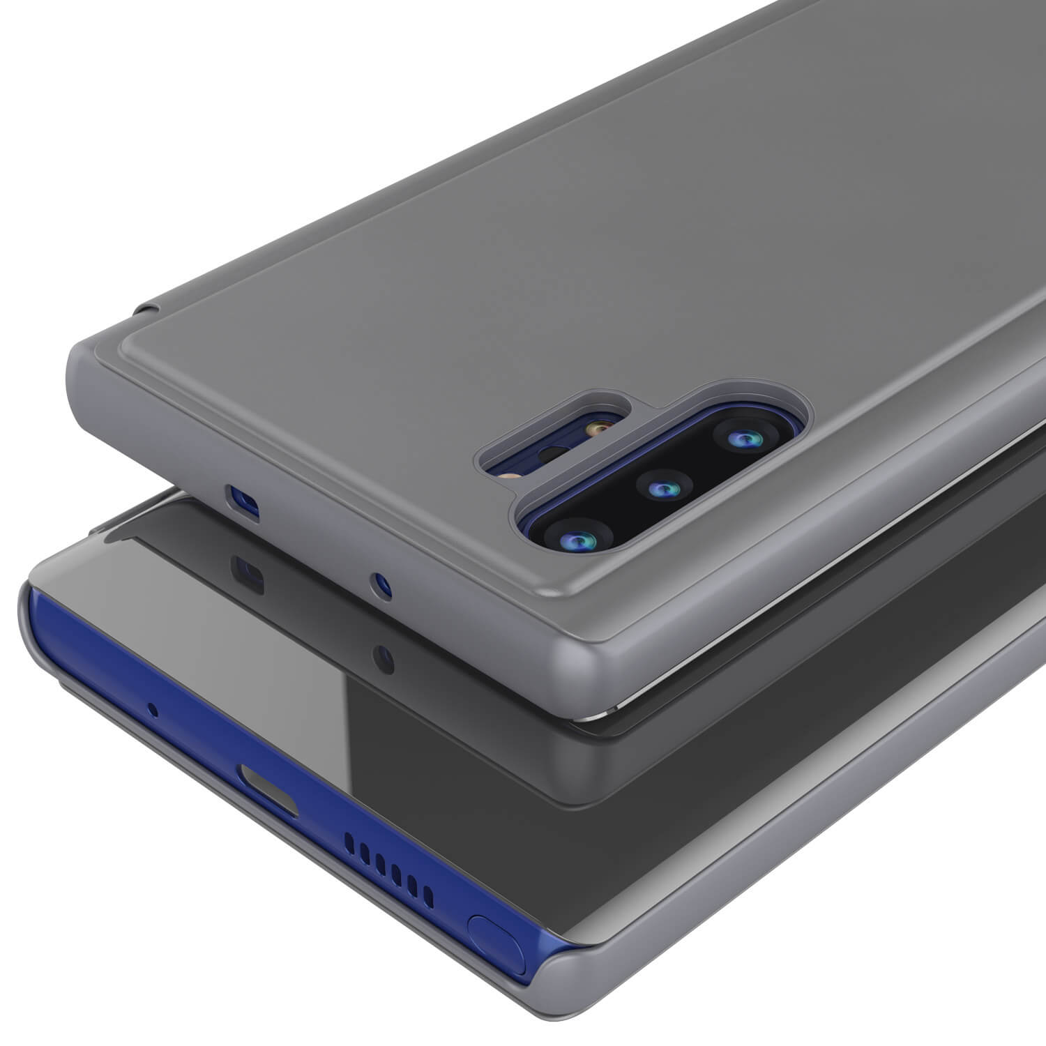 Punkcase Note 10+ Plus Reflector Case Protective Flip Cover [Silver]