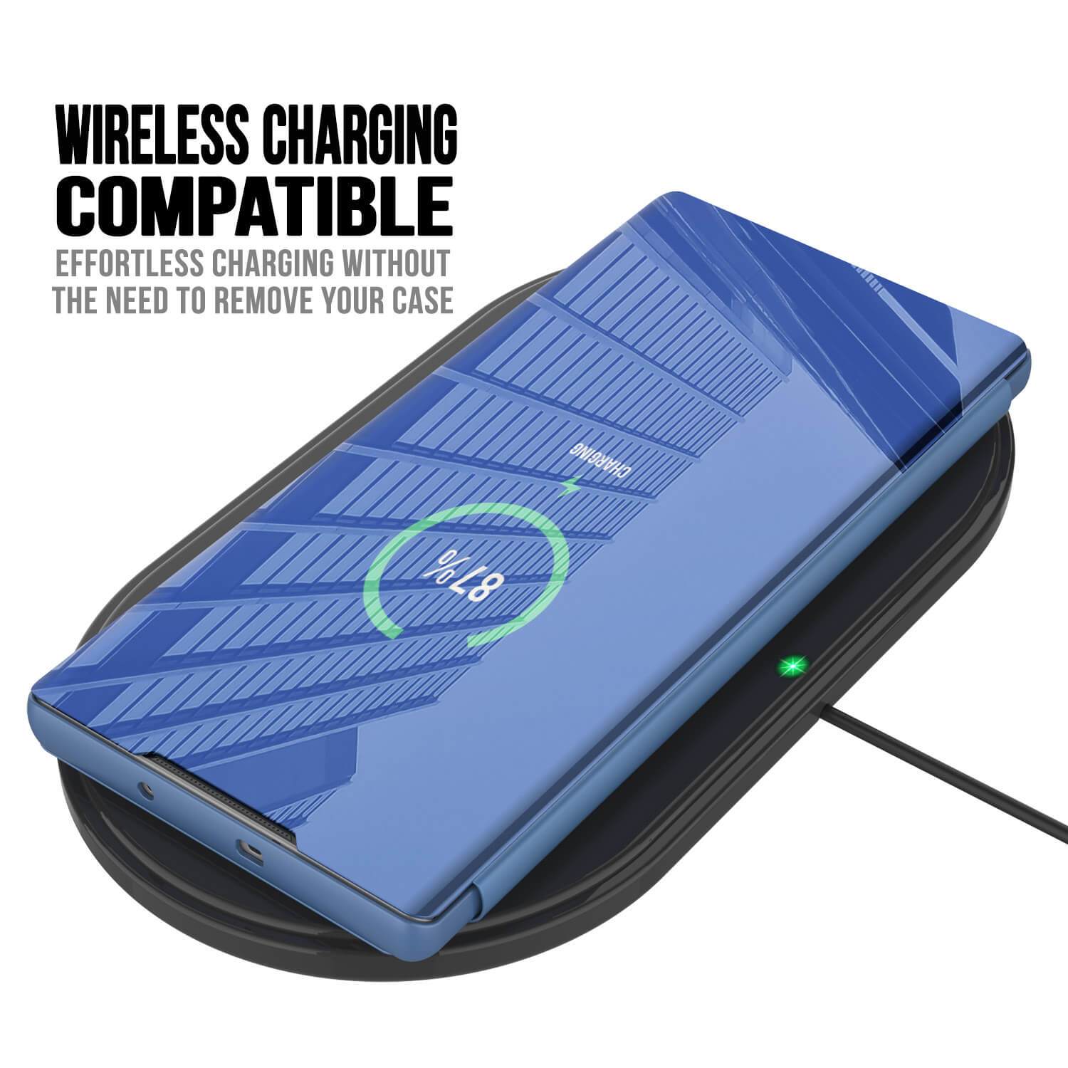 Punkcase Galaxy Note 20 Ultra Reflector Case Protective Flip Cover [Blue]