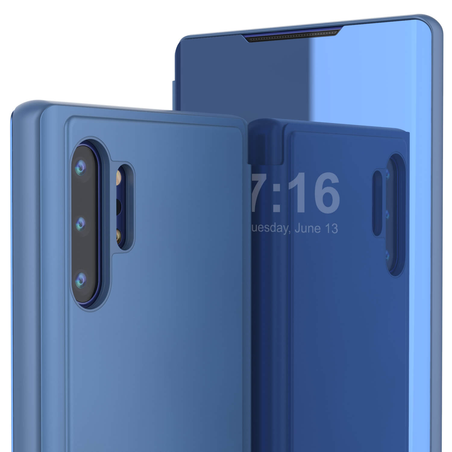 Punkcase Note 10+ Plus Reflector Case Protective Flip Cover [Blue]