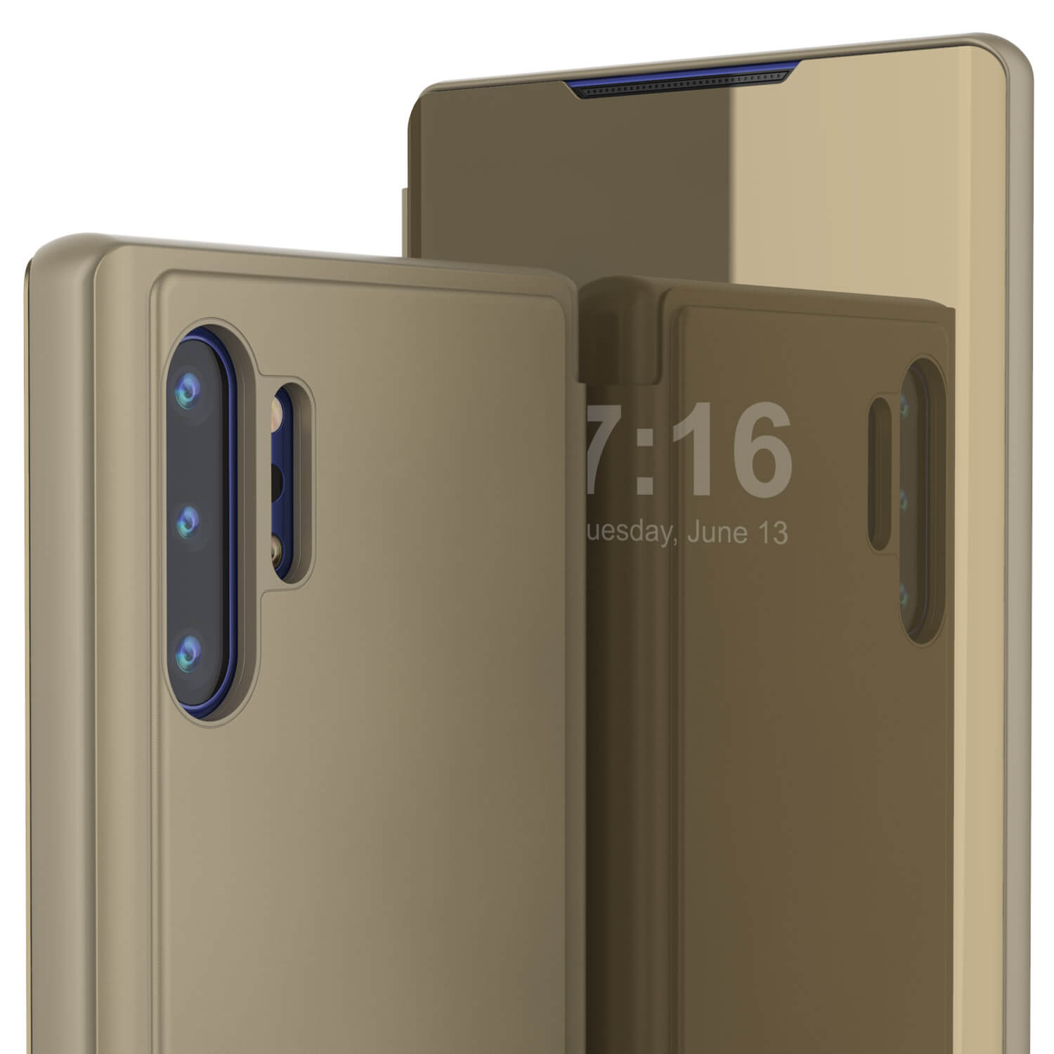 Punkcase Note 10+ Plus Reflector Case Protective Flip Cover [Gold]