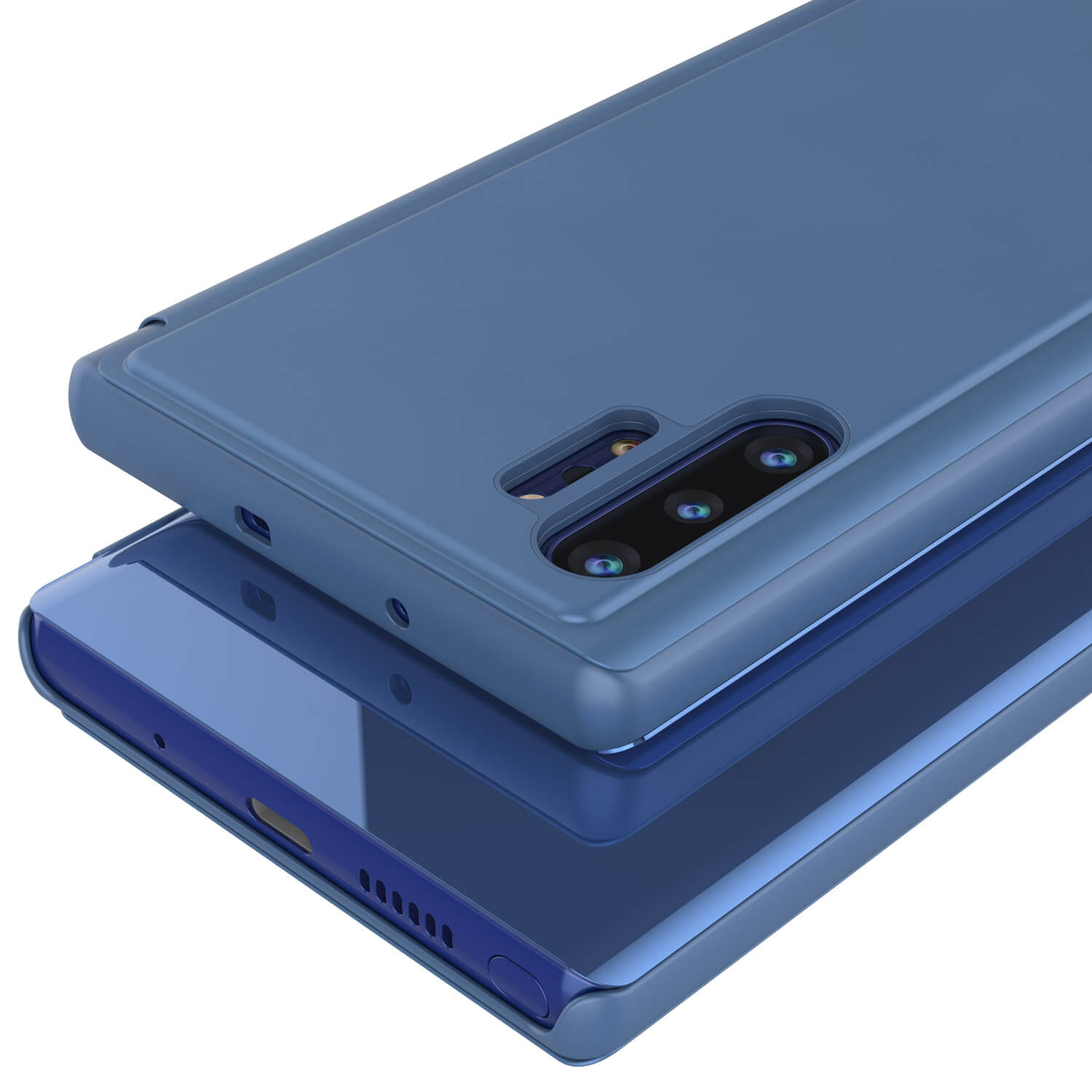 Punkcase Note 10+ Plus Reflector Case Protective Flip Cover [Blue]