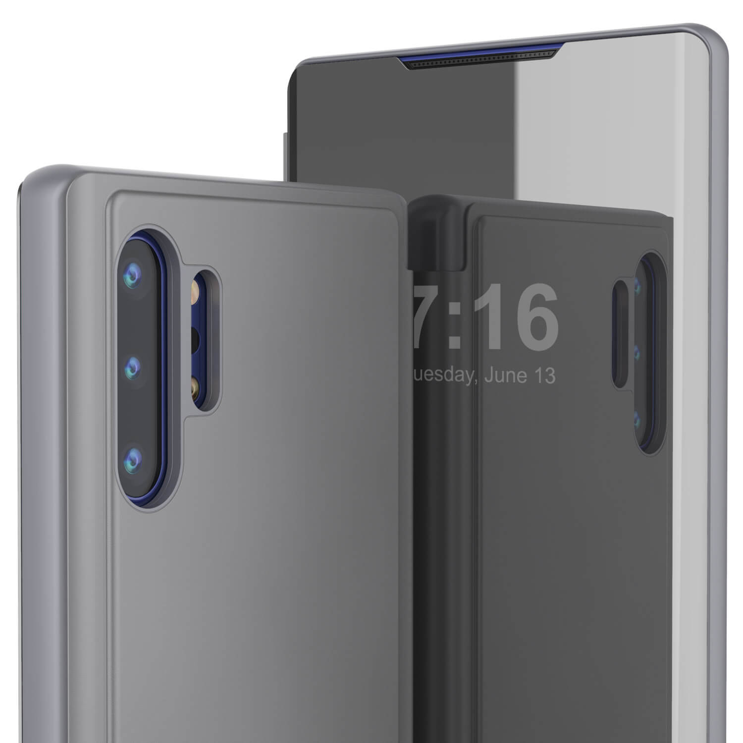 Punkcase Note 10+ Plus Reflector Case Protective Flip Cover [Silver]