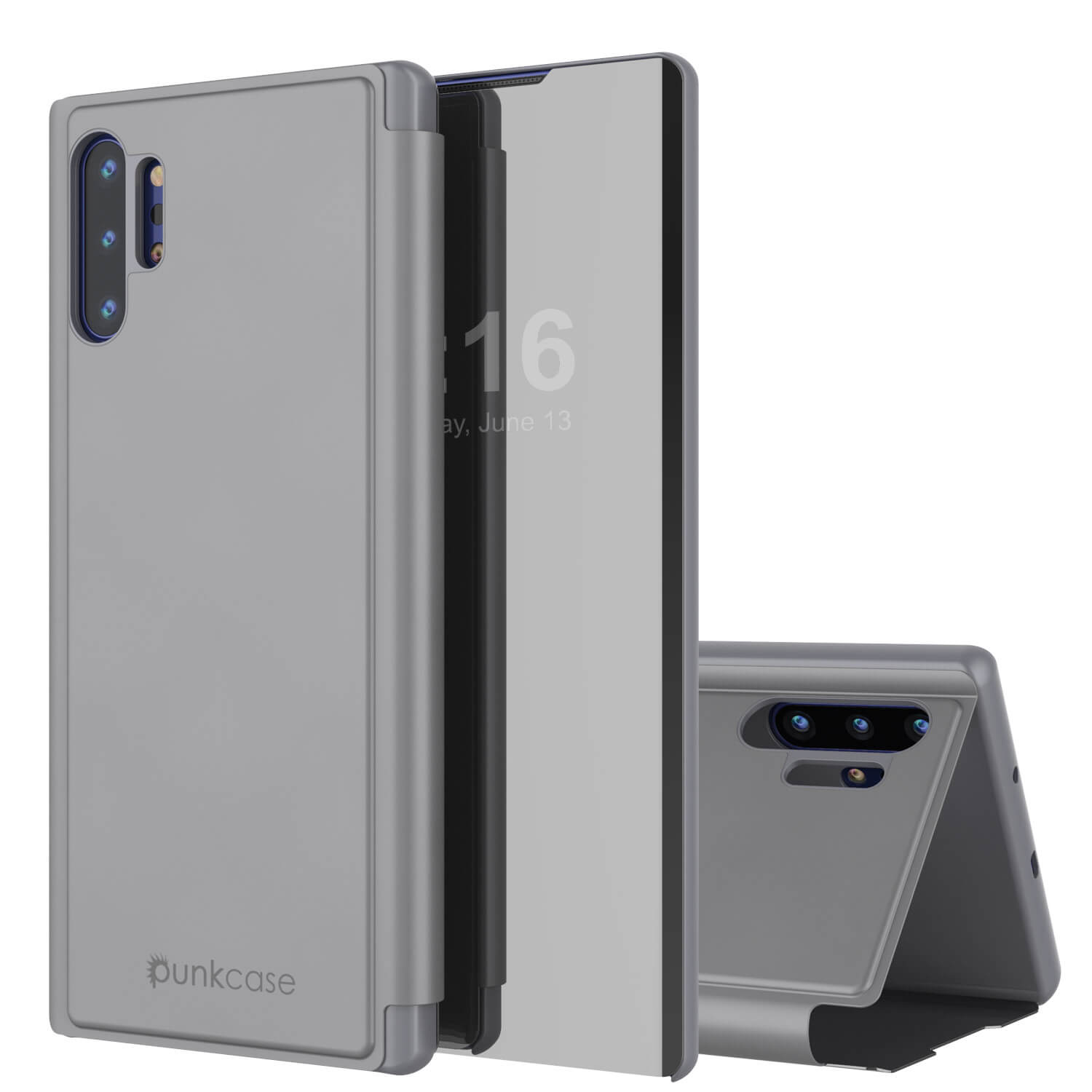 Punkcase Note 10+ Plus Reflector Case Protective Flip Cover [Silver]