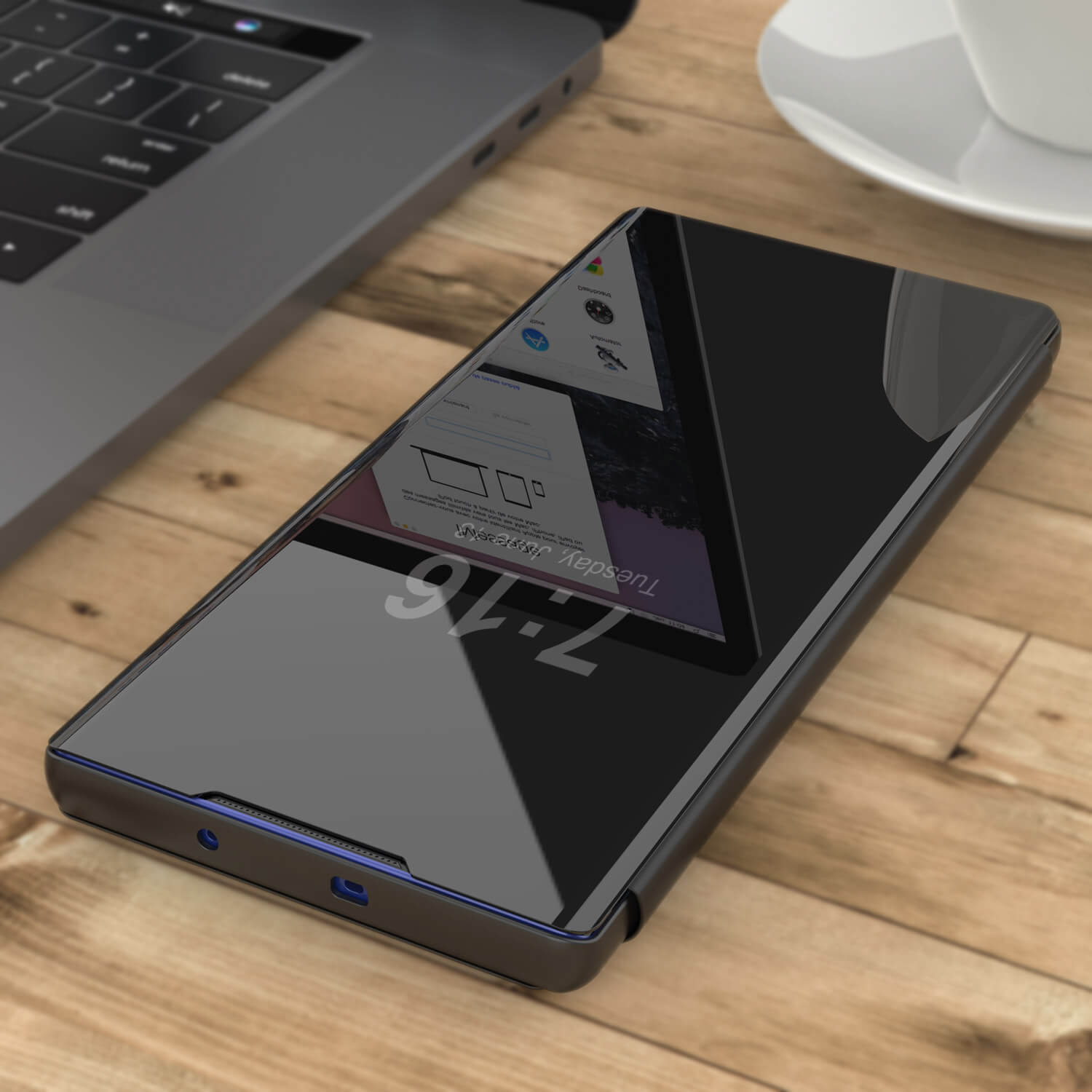 Punkcase Note 10+ Plus Reflector Case Protective Flip Cover [Black]