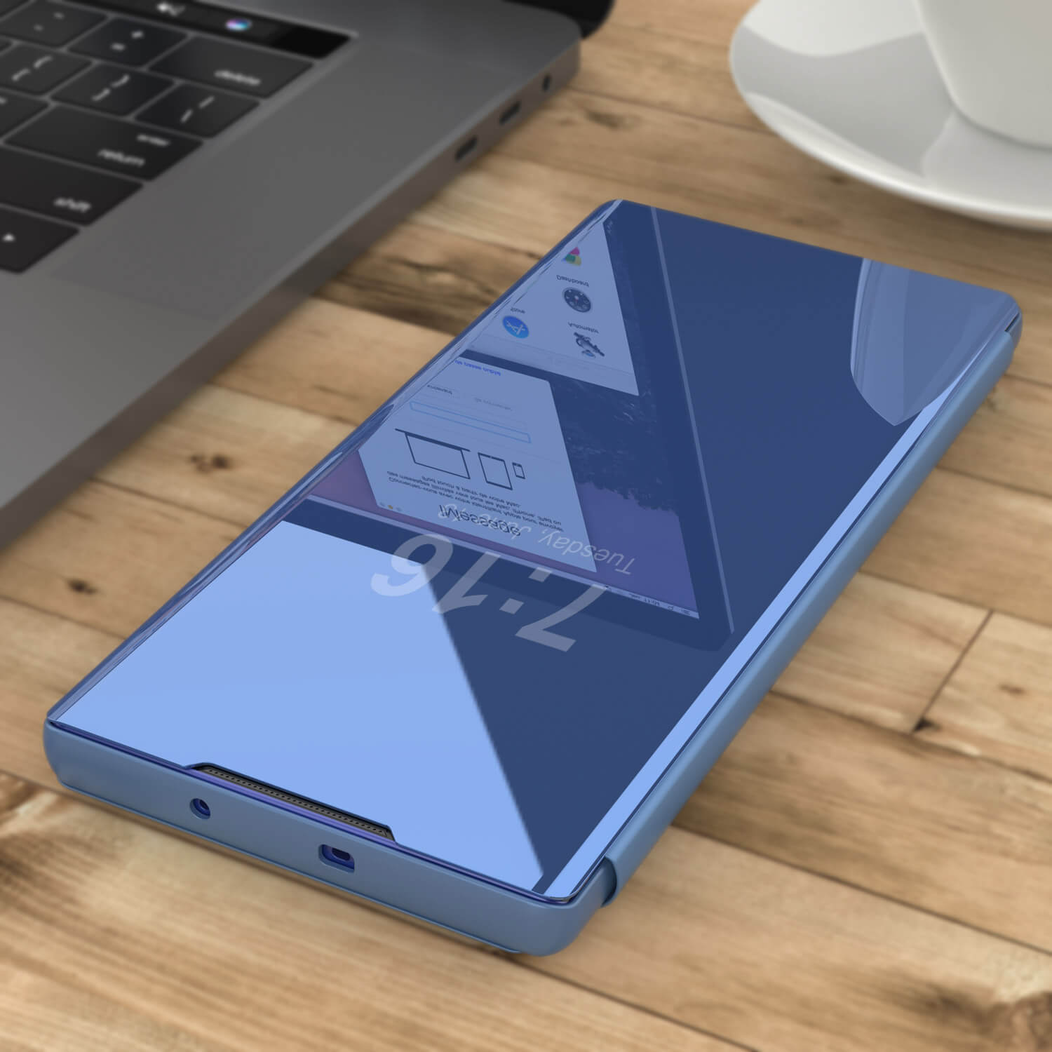 Punkcase Note 10+ Plus Reflector Case Protective Flip Cover [Blue]