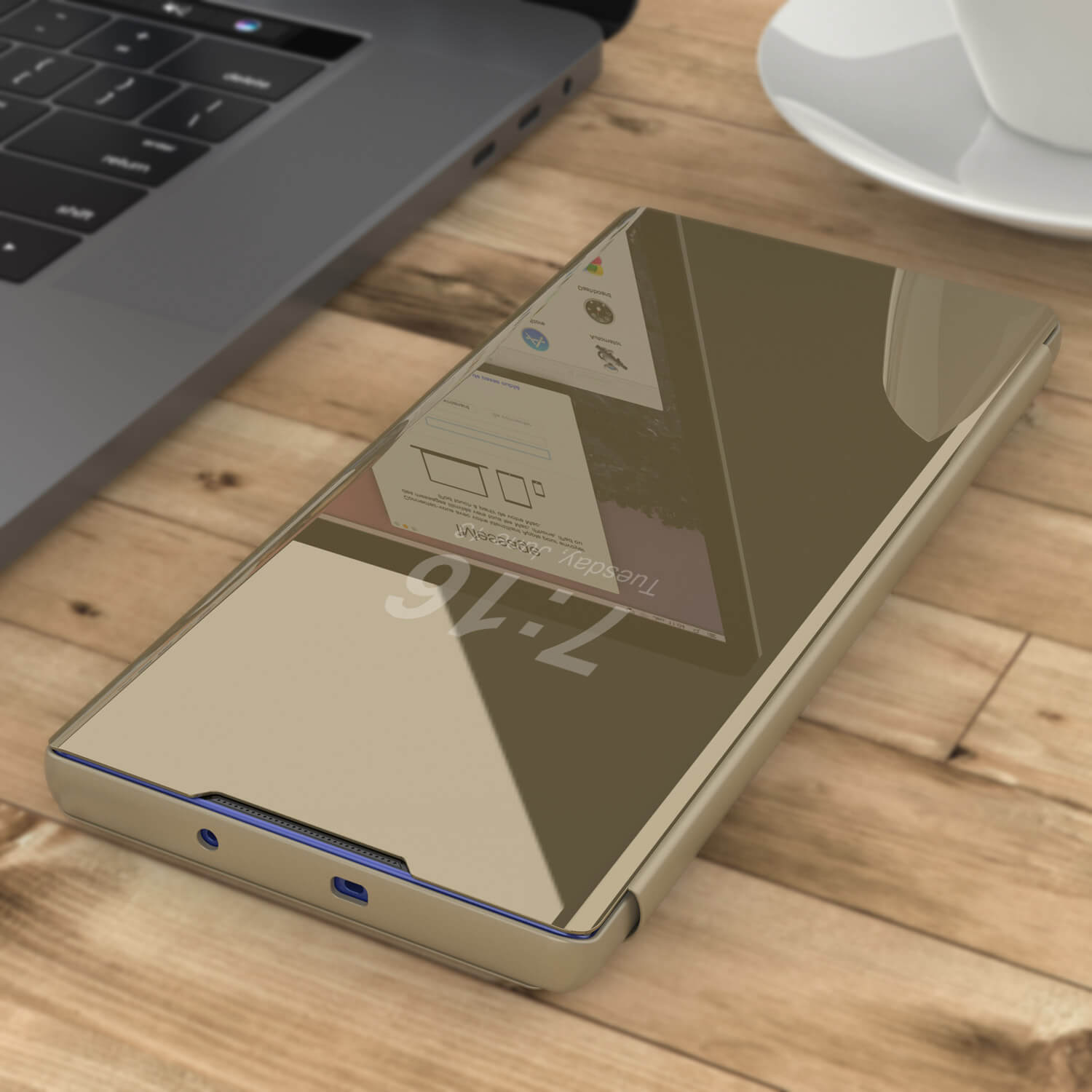 Punkcase Note 10+ Plus Reflector Case Protective Flip Cover [Gold]