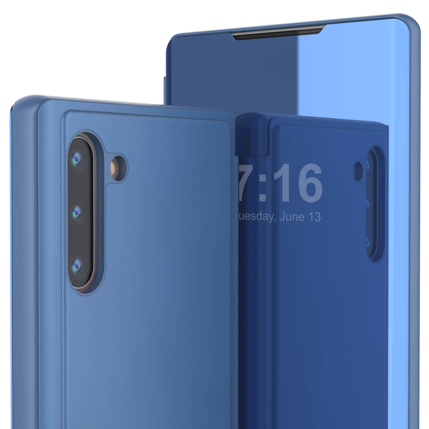 Punkcase Note 10 Reflector Case Protective Flip Cover [Blue]
