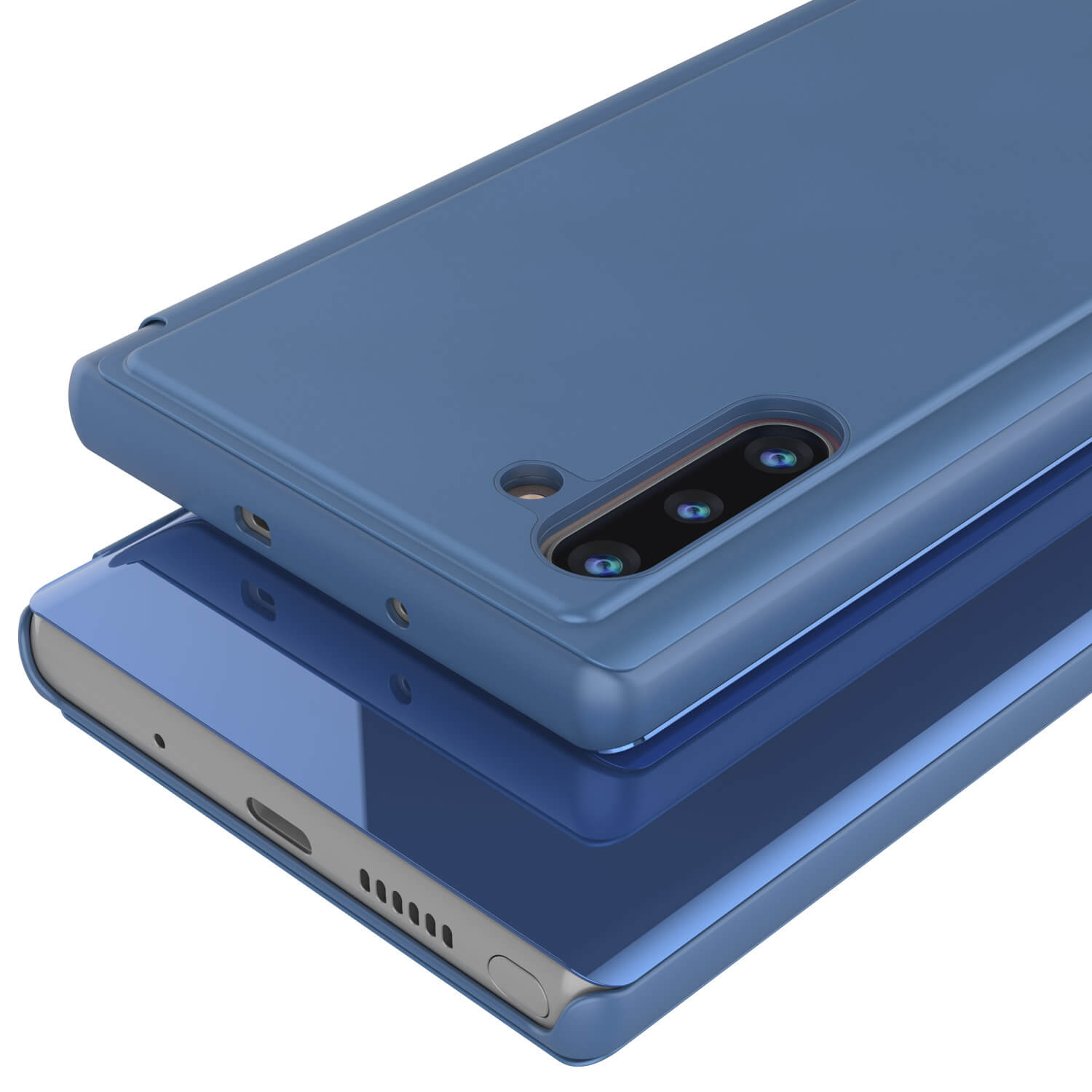 Punkcase Note 10 Reflector Case Protective Flip Cover [Blue]