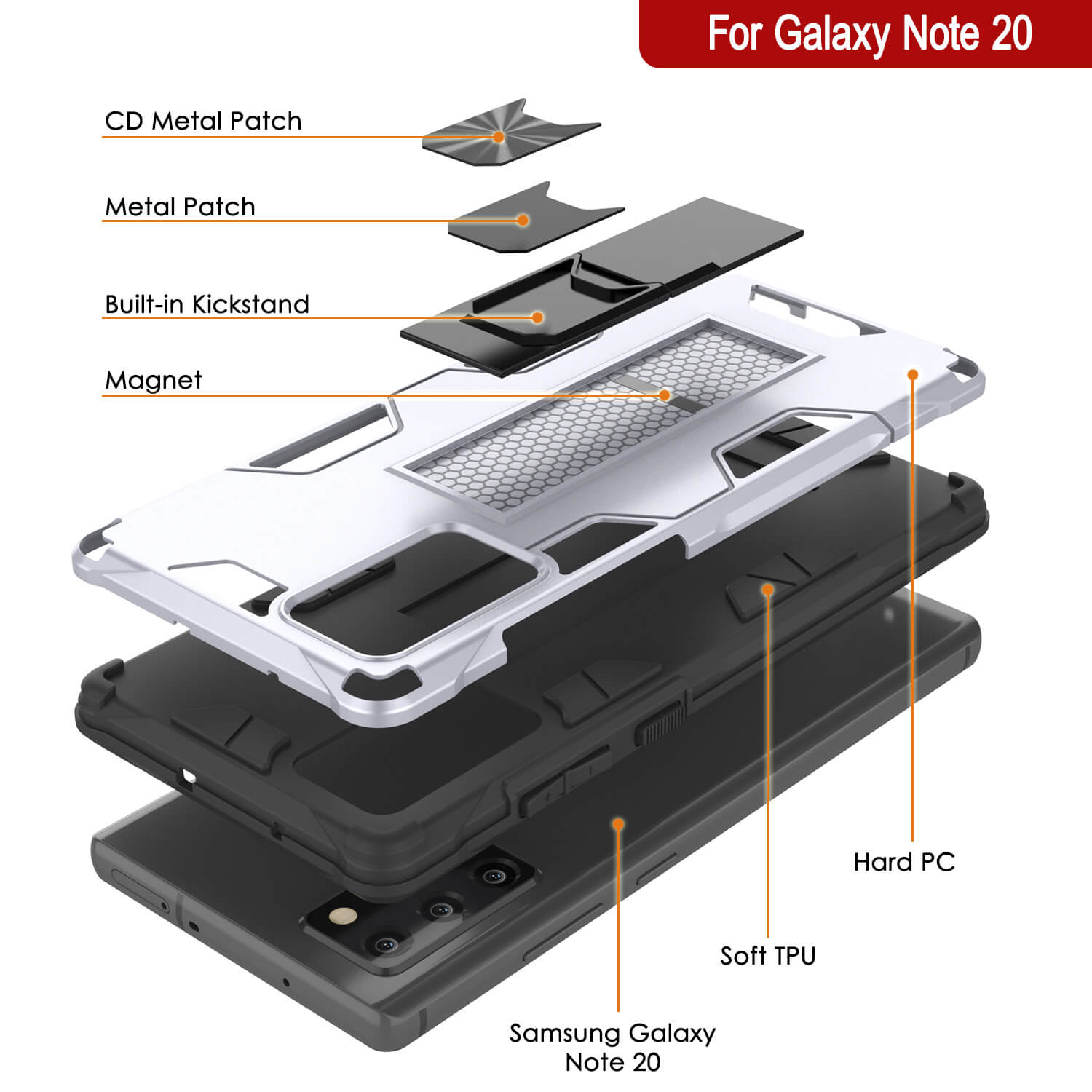 Punkcase Note 20 Case [ArmorShield Series] Military Style Protective Dual Layer Case White