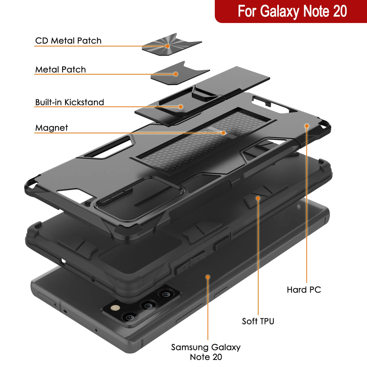 Punkcase Note 20 Case [ArmorShield Series] Military Style Protective Dual Layer Case Black