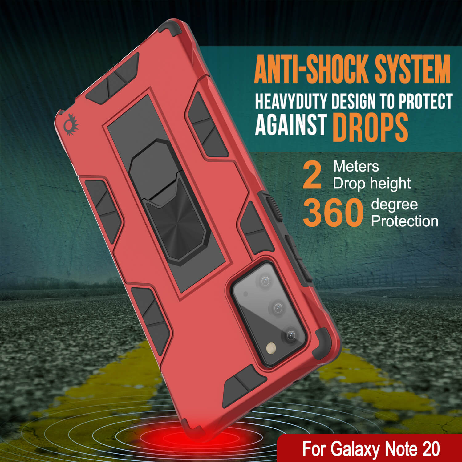 Punkcase Note 20 Case [ArmorShield Series] Military Style Protective Dual Layer Case Red