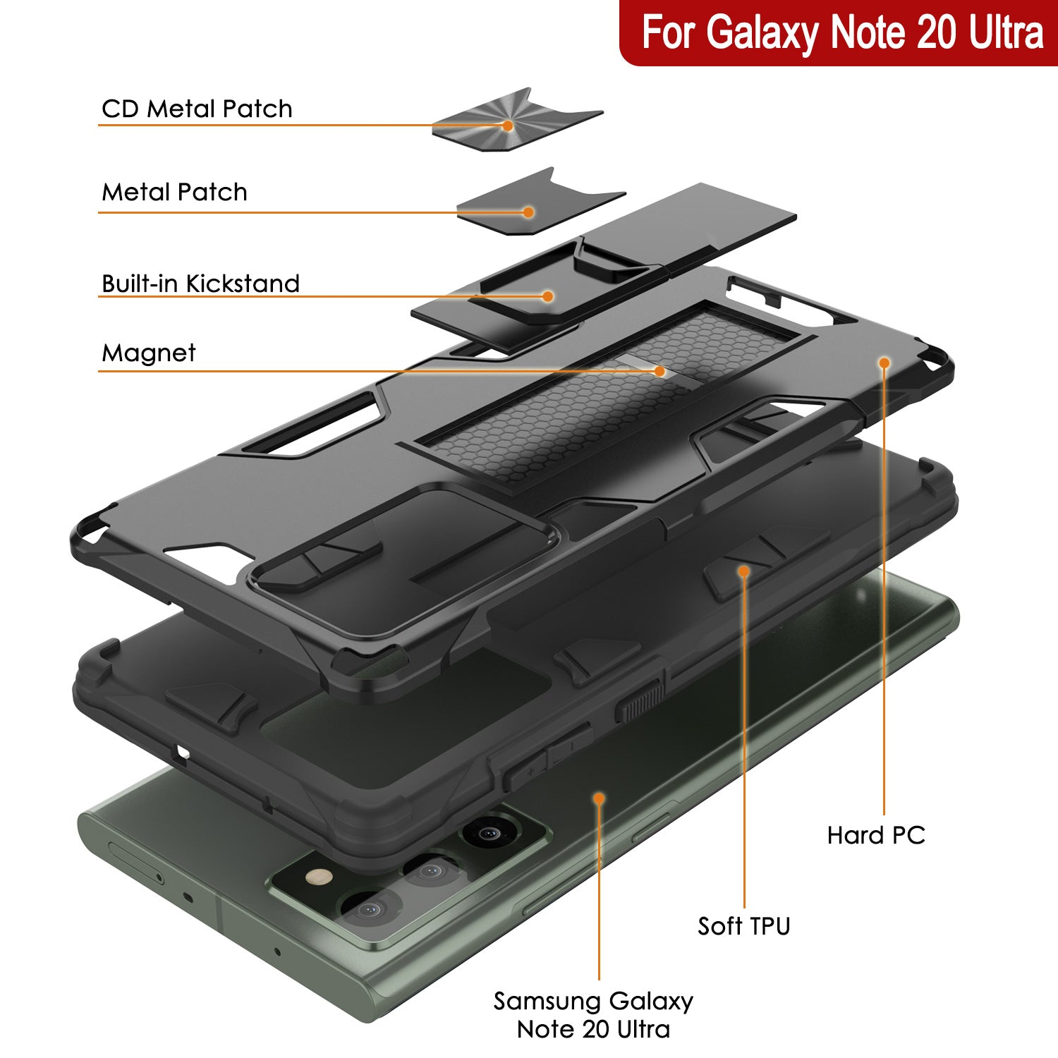 Punkcase Note 20 Ultra Case [ArmorShield Series] Military Style Protective Dual Layer Case Black