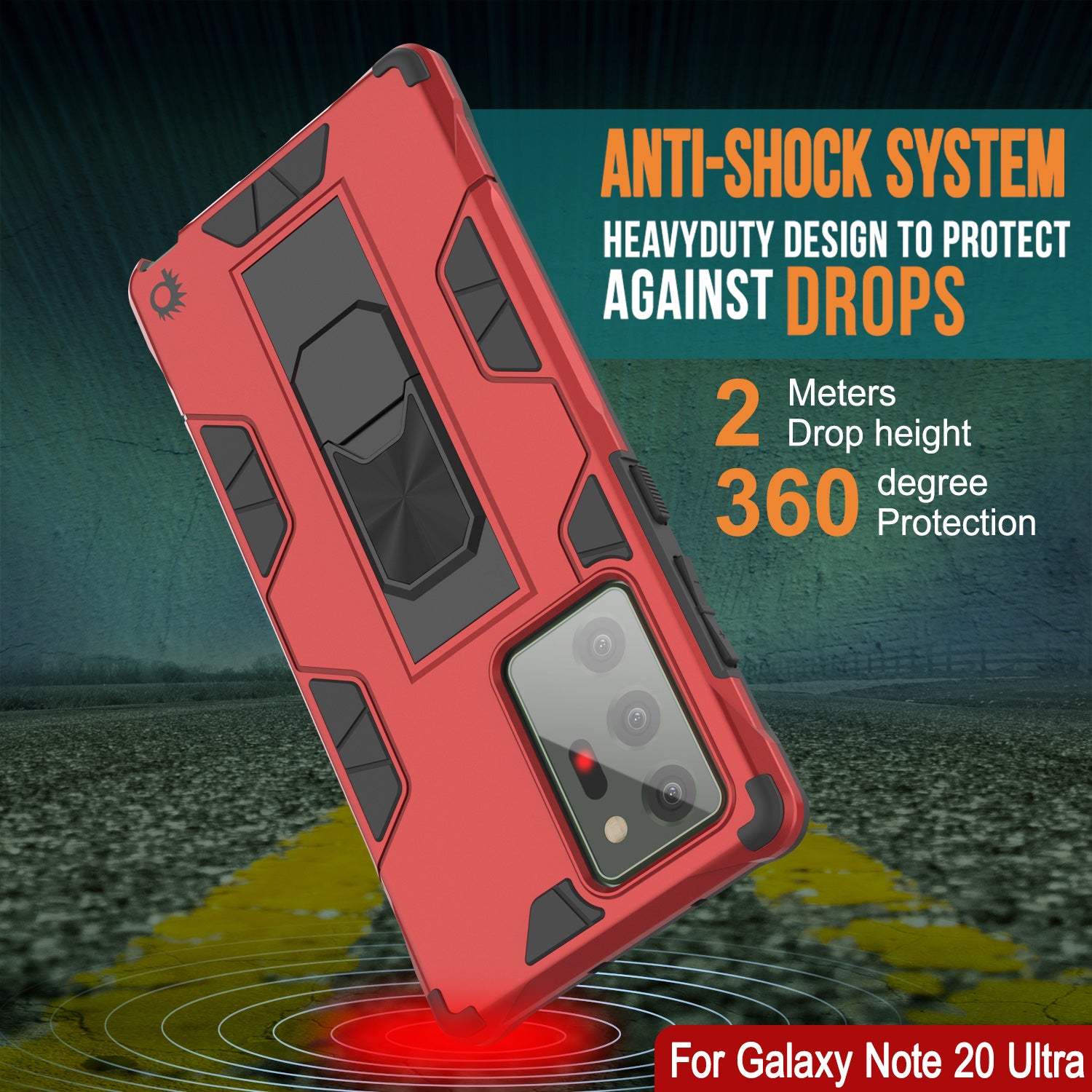 Punkcase Note 20 Ultra Case [ArmorShield Series] Military Style Protective Dual Layer Case Red