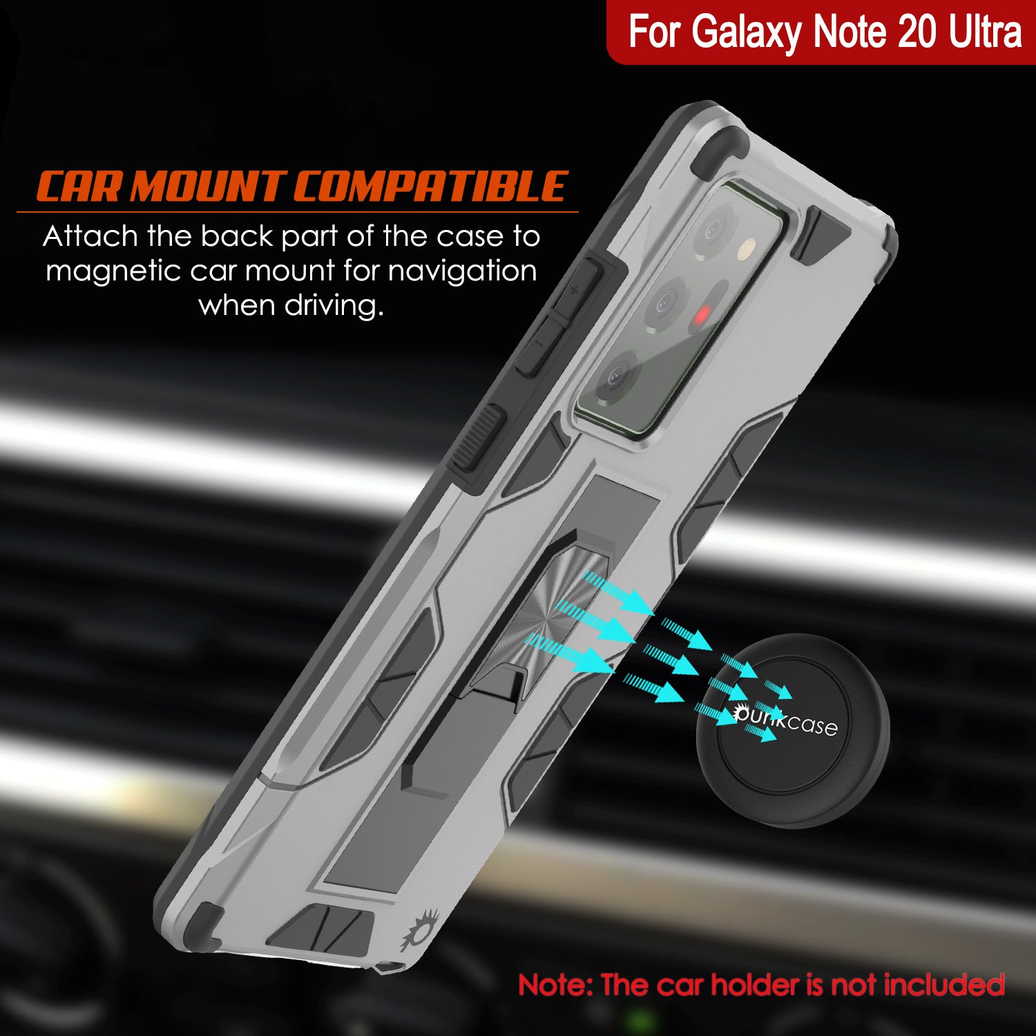 Punkcase Note 20 Ultra Case [ArmorShield Series] Military Style Protective Dual Layer Case Silver