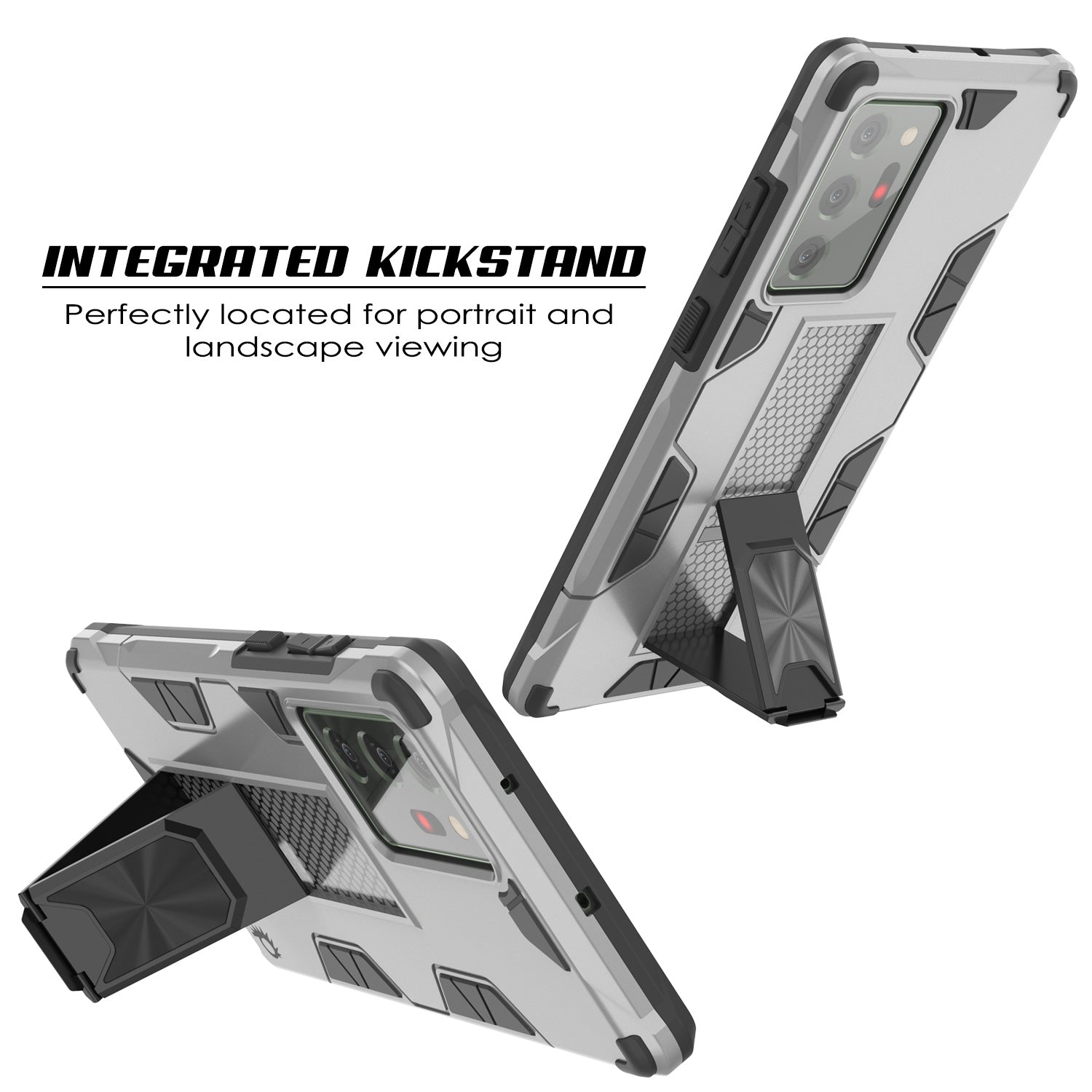 Punkcase Note 20 Ultra Case [ArmorShield Series] Military Style Protective Dual Layer Case Silver