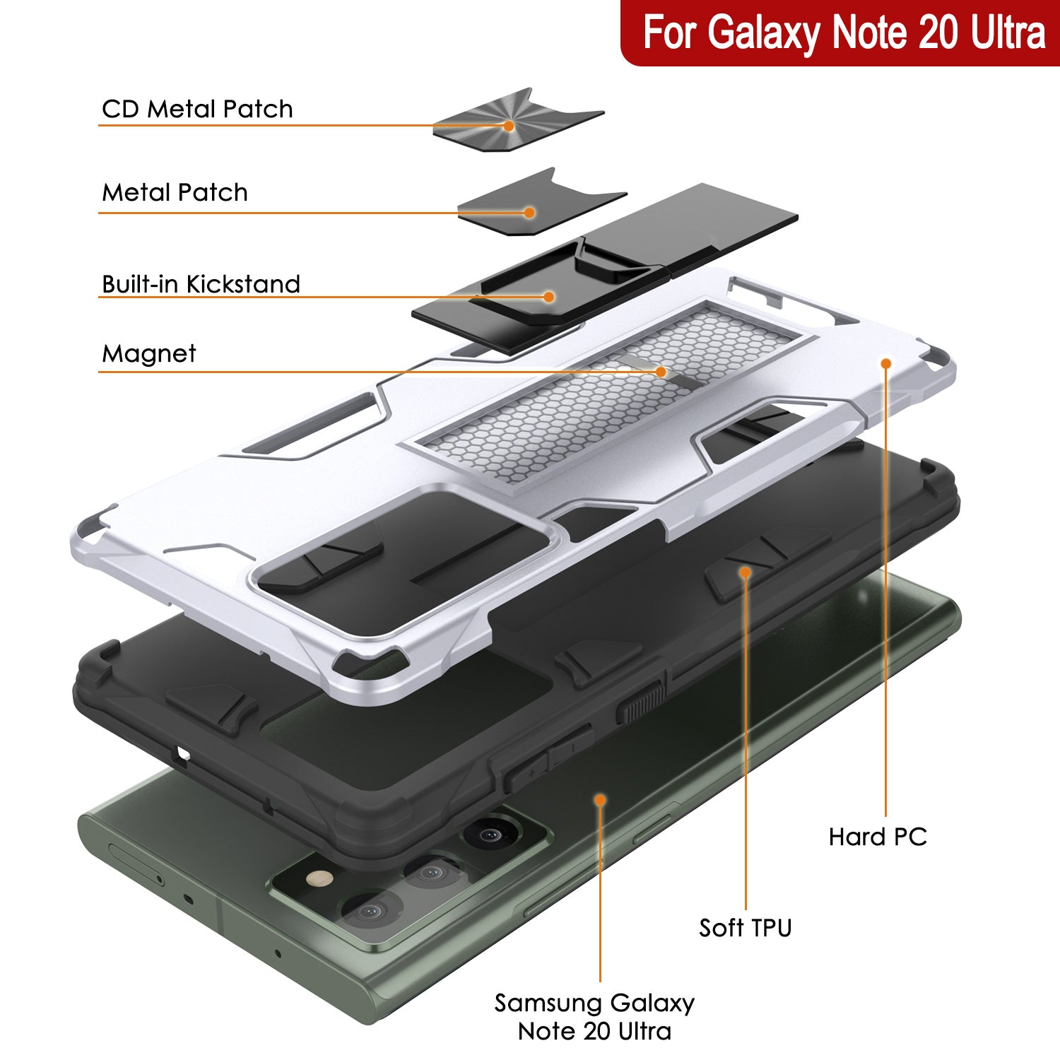 Punkcase Note 20 Ultra Case [ArmorShield Series] Military Style Protective Dual Layer Case White