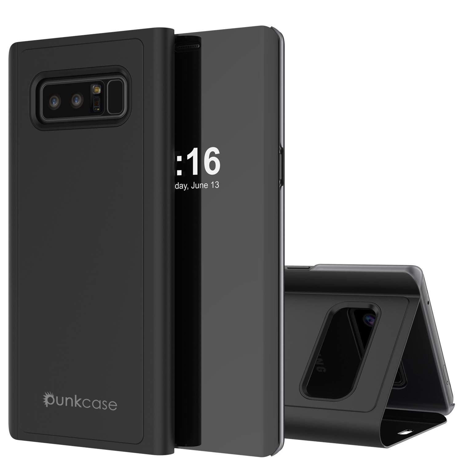 Punkcase Note 8 Reflector Case Protective Flip Cover [Black]
