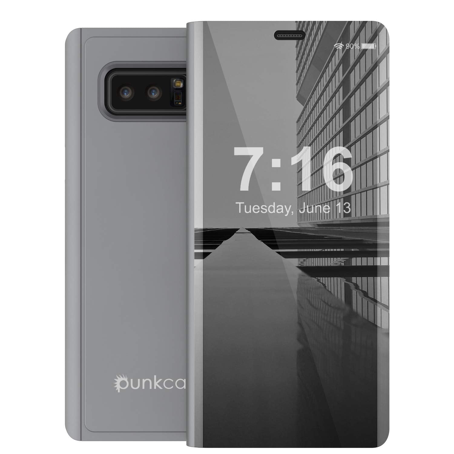 Punkcase Note 8 Reflector Case Protective Flip Cover [Silver]