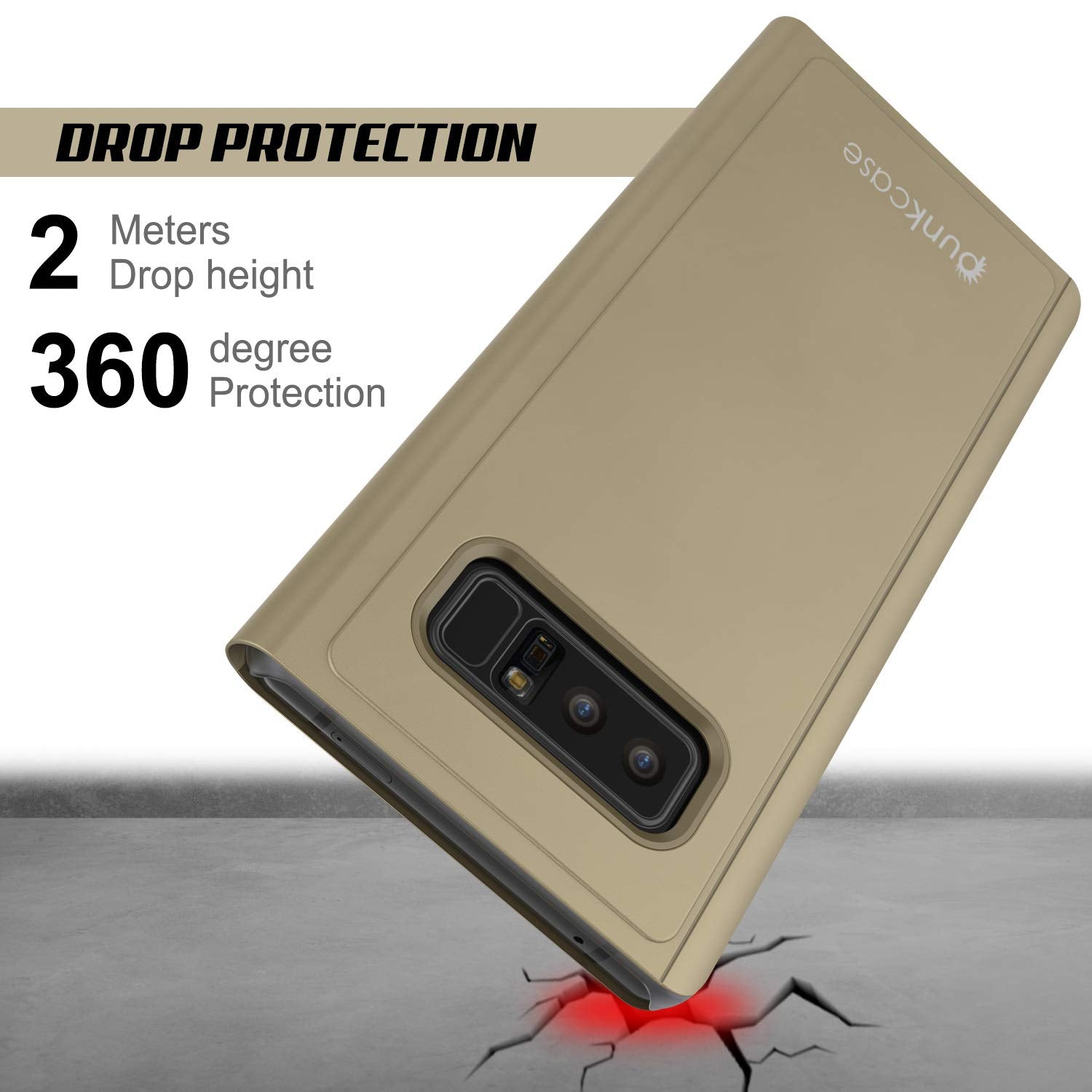 Punkcase Note 8 Reflector Case Protective Flip Cover [Gold]