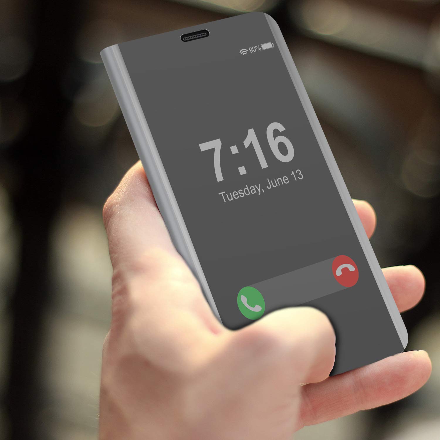 Punkcase Note 8 Reflector Case Protective Flip Cover [Silver]