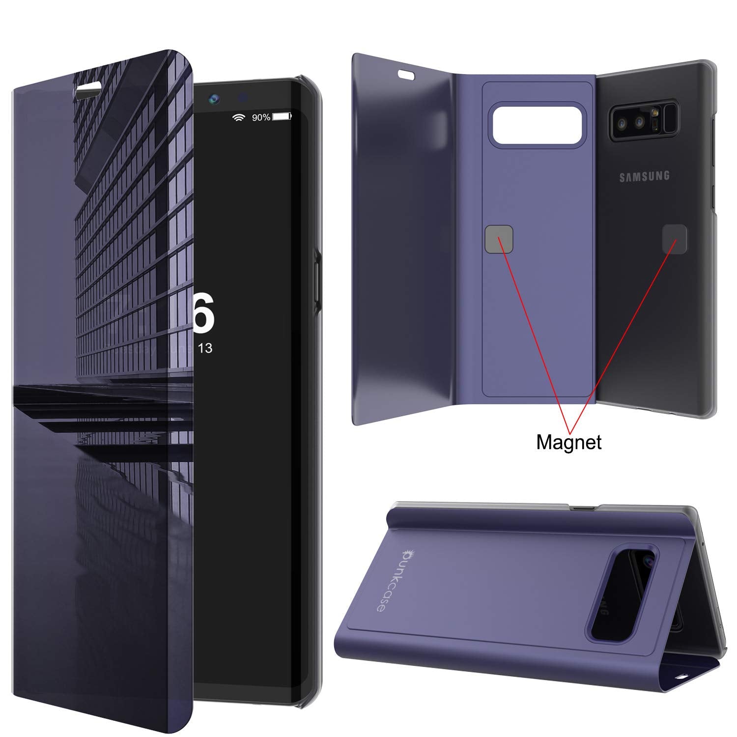 Punkcase Note 8 Reflector Case Protective Flip Cover [Purple]