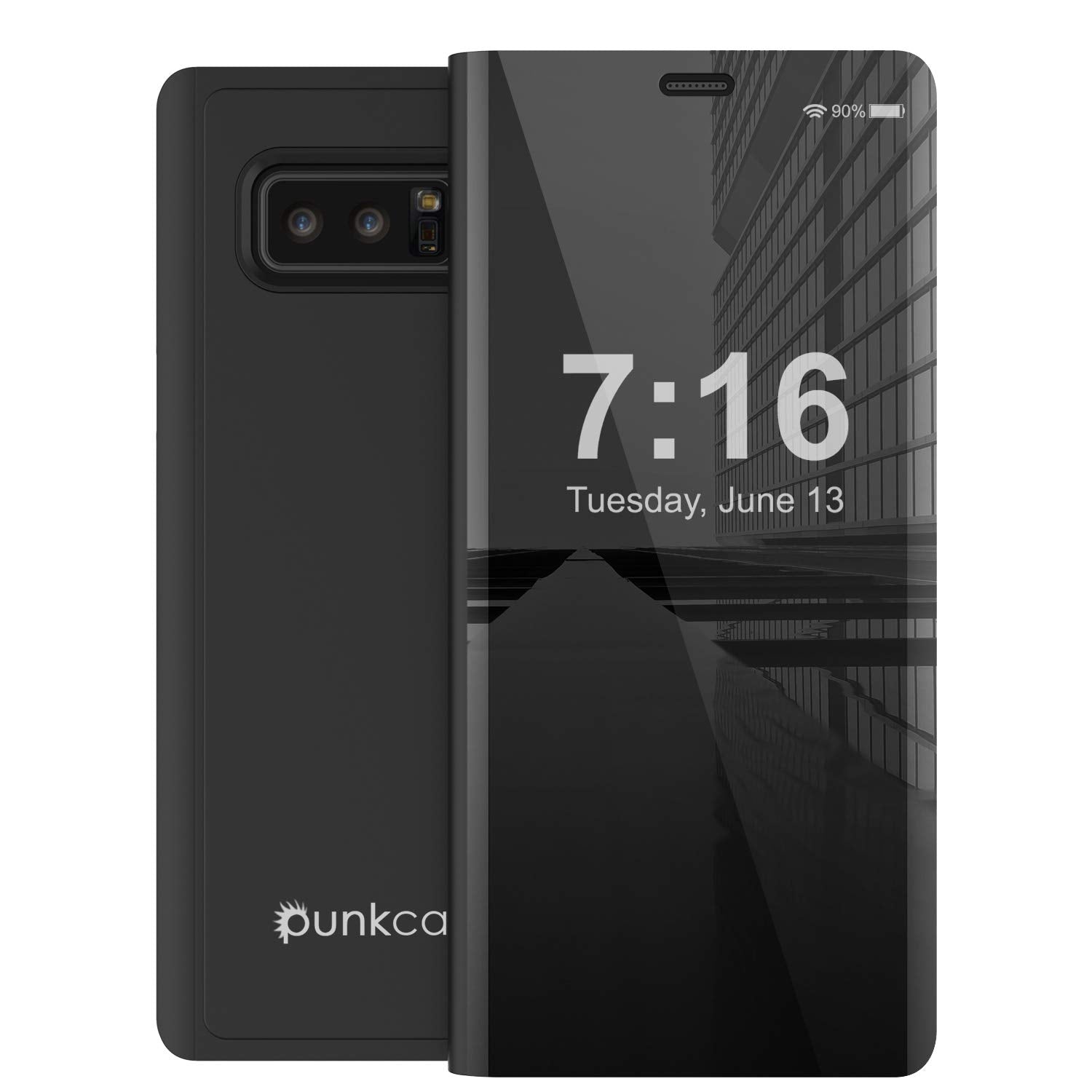 Punkcase Note 8 Reflector Case Protective Flip Cover [Black]