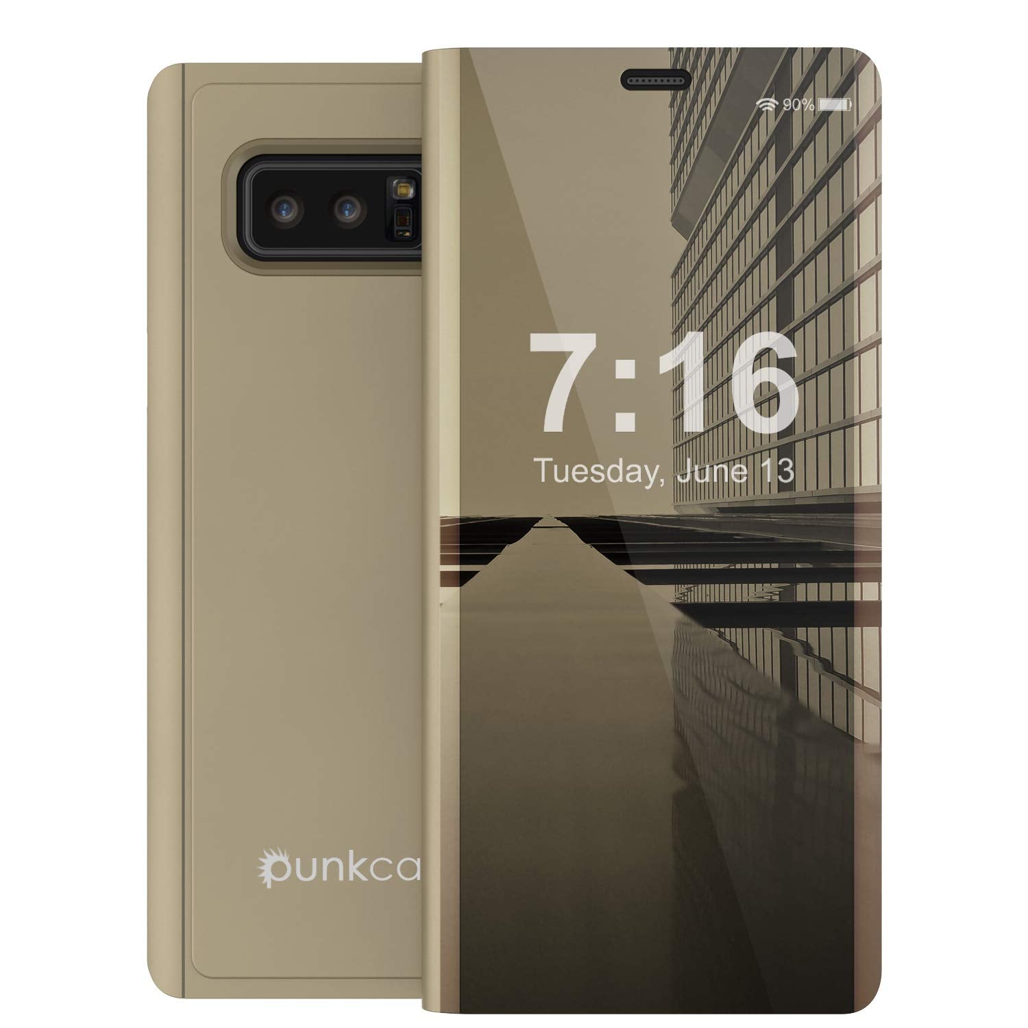 Punkcase Note 8 Reflector Case Protective Flip Cover [Gold]