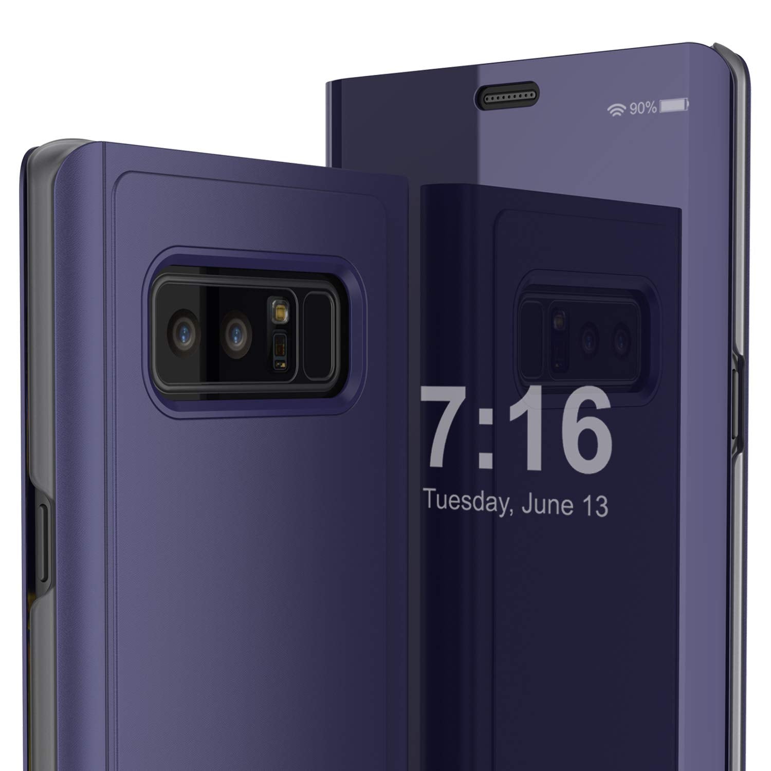 Punkcase Note 8 Reflector Case Protective Flip Cover [Purple]
