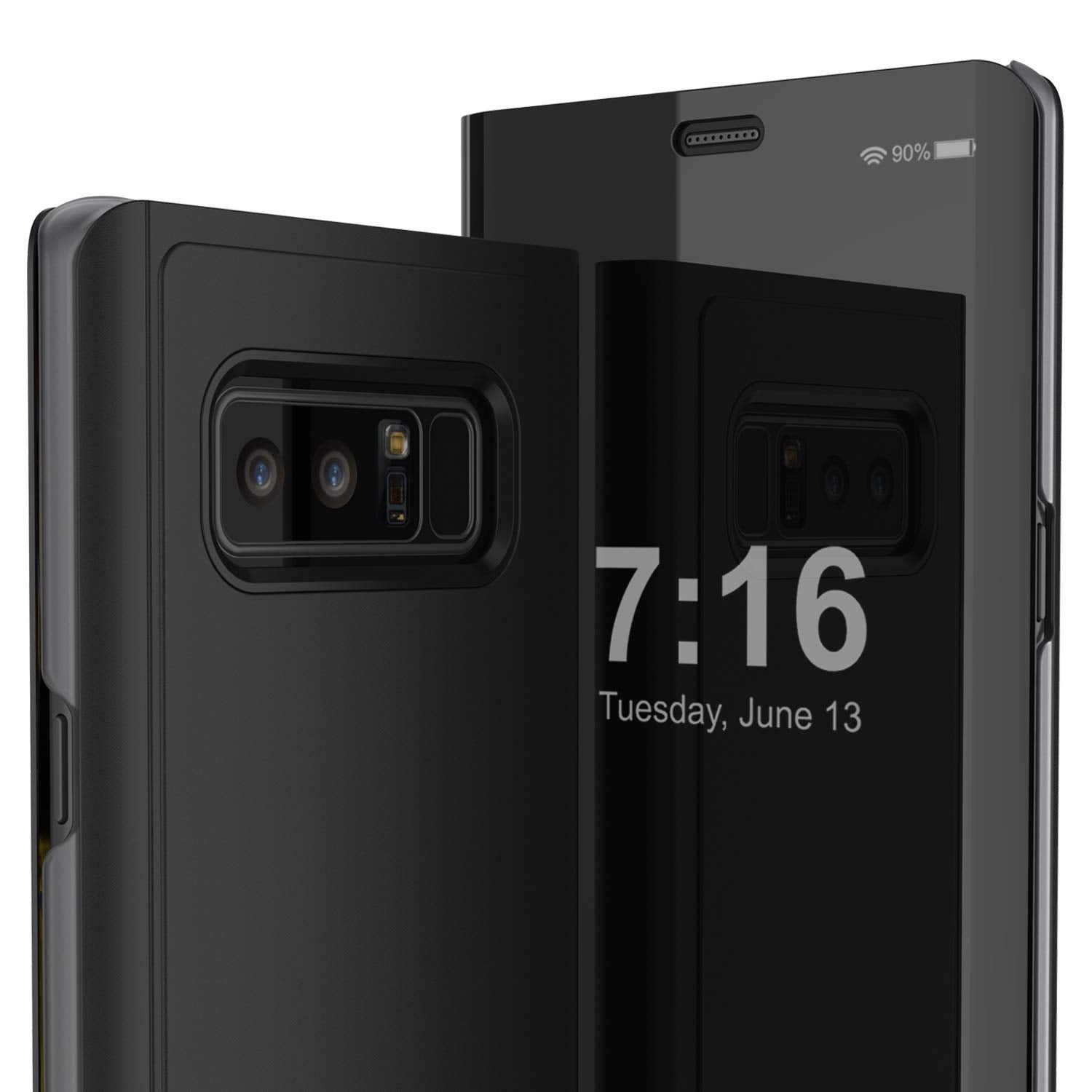 Punkcase Note 8 Reflector Case Protective Flip Cover [Black]