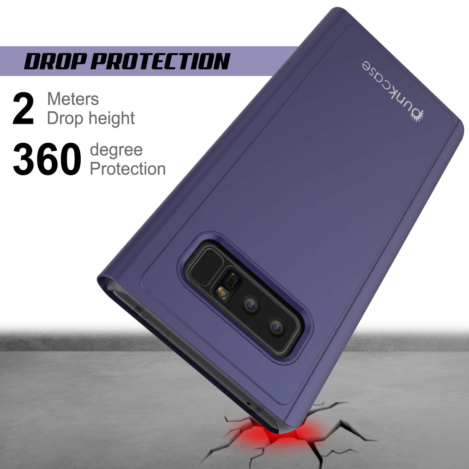 Punkcase Note 8 Reflector Case Protective Flip Cover [Purple]